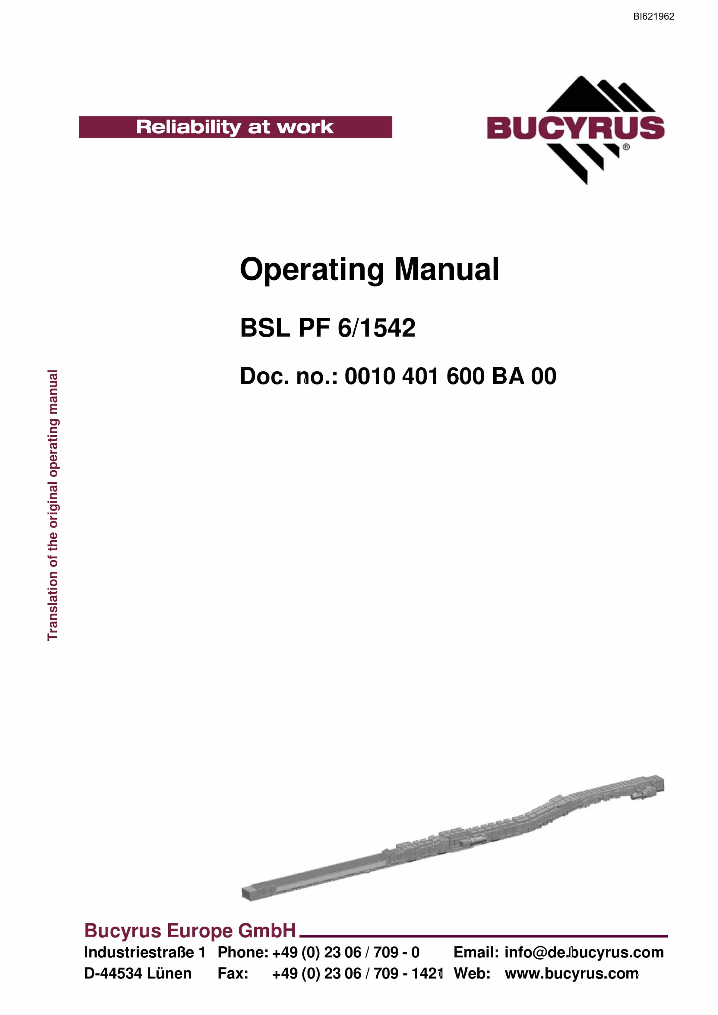 Bucyrus BSL PF 6-1542 Operating Manual BI621962