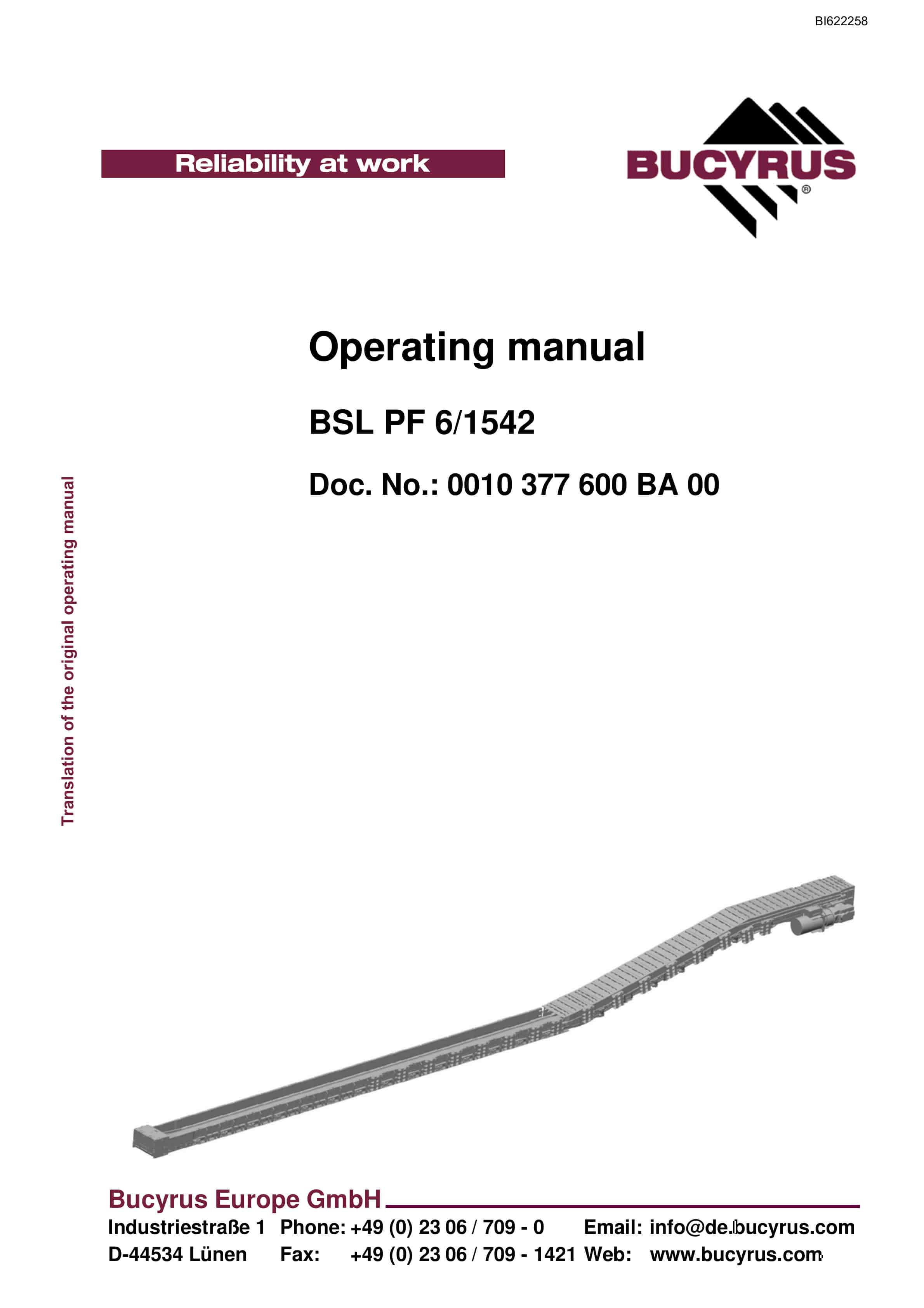Bucyrus BSL PF 6-1542 Operating Manual BI622258