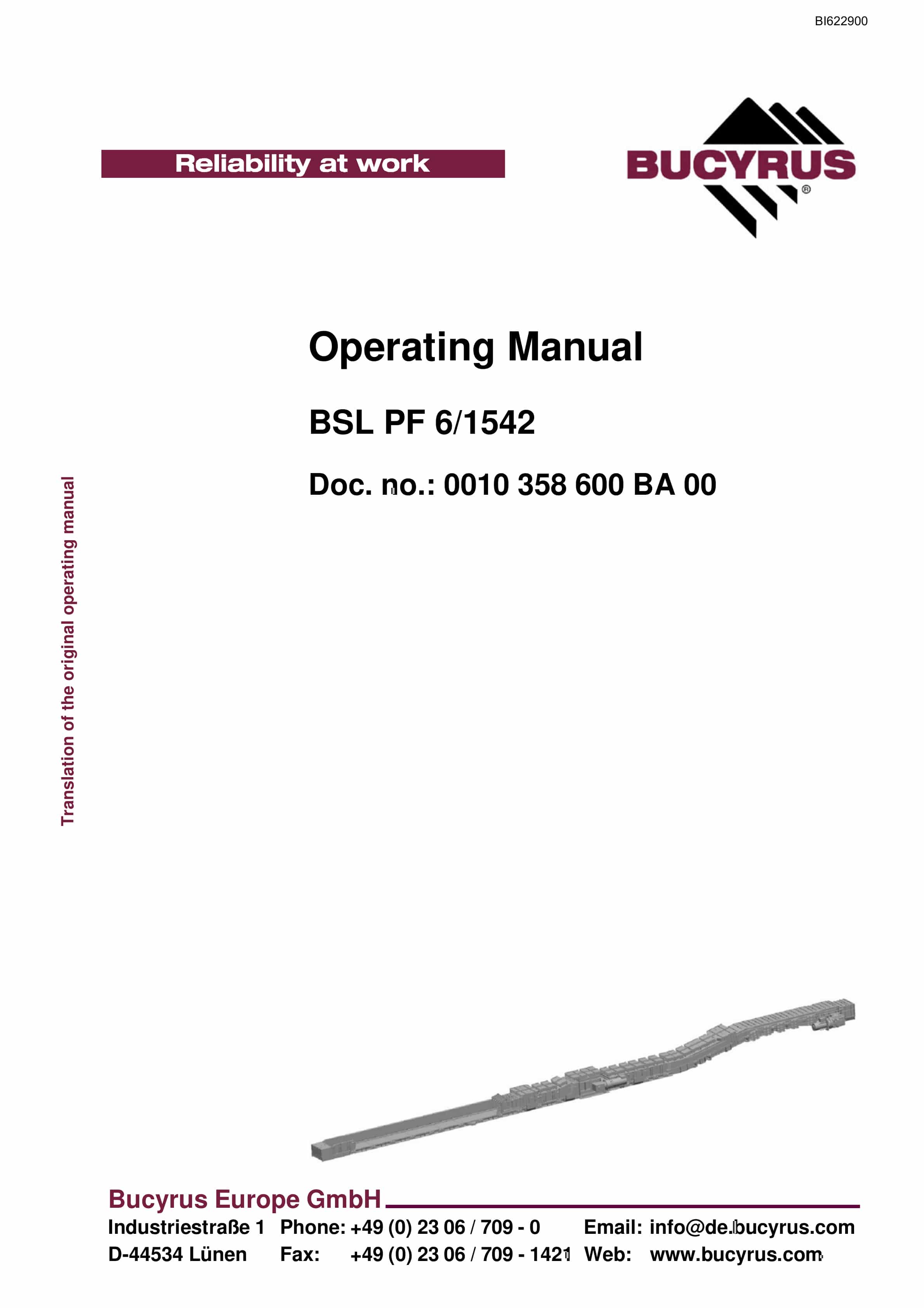 Bucyrus BSL PF 6-1542 Operating Manual BI622900