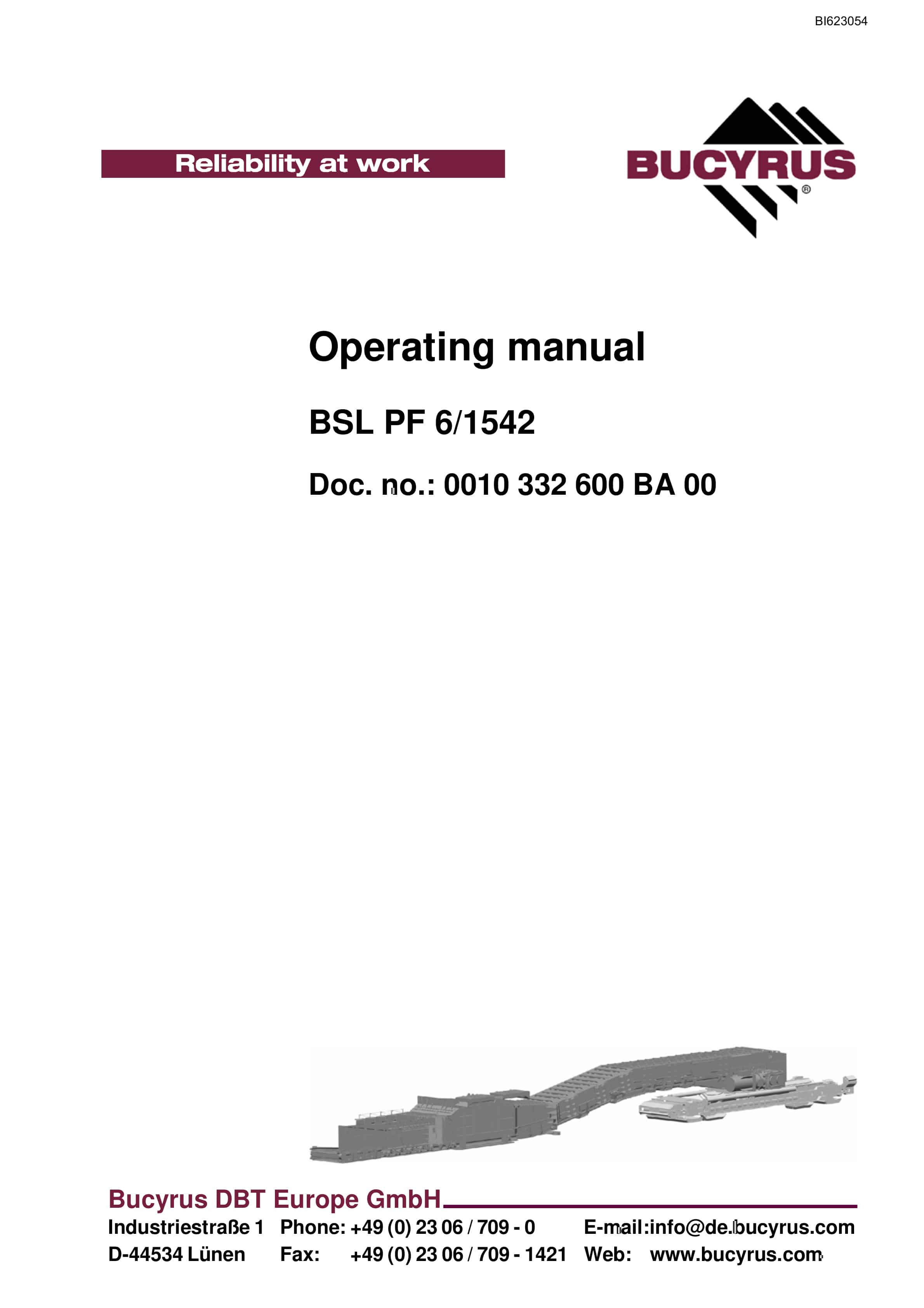 Bucyrus BSL PF 6-1542 Operating Manual BI623054