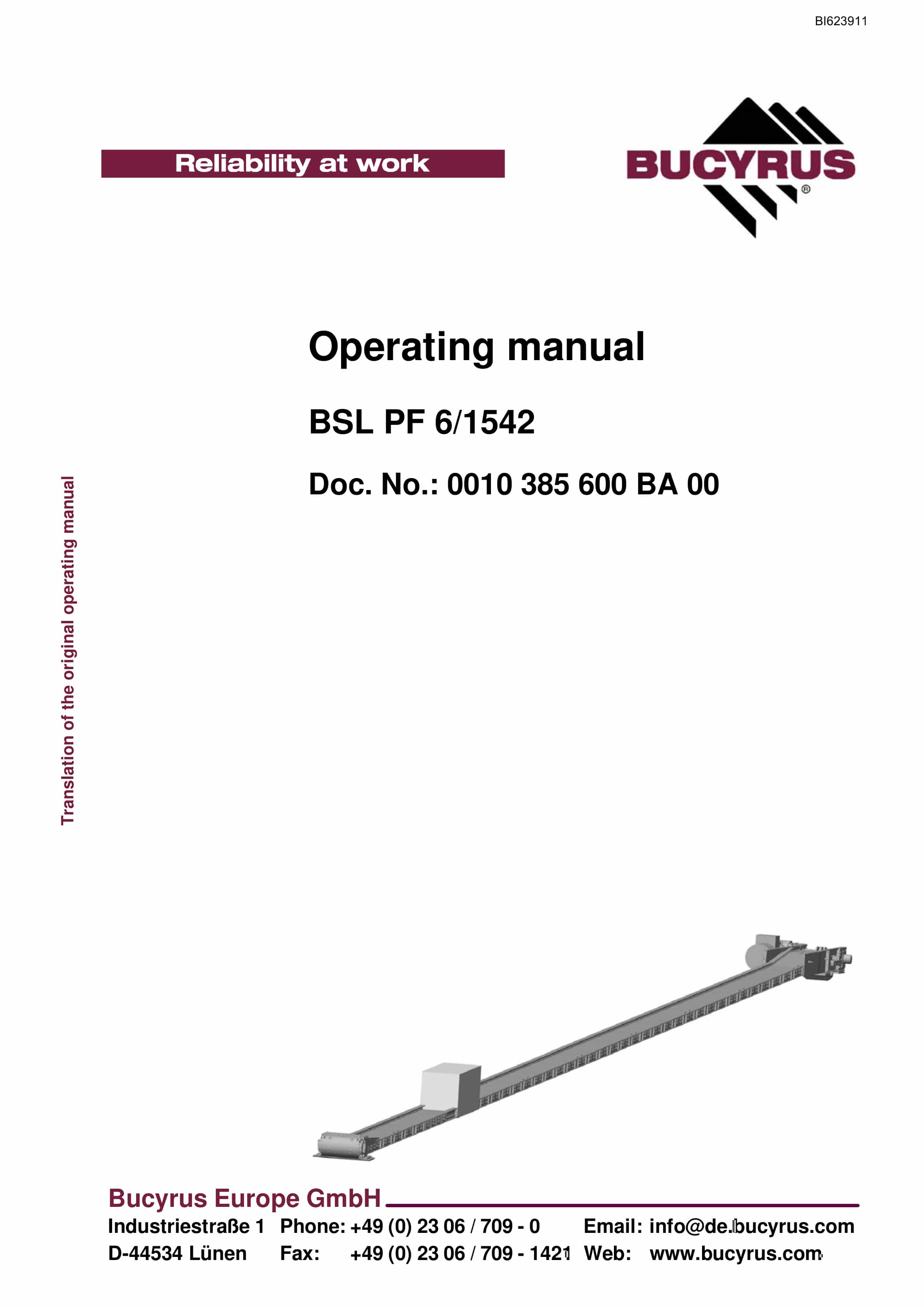 Bucyrus BSL PF 6-1542 Operating Manual BI623911