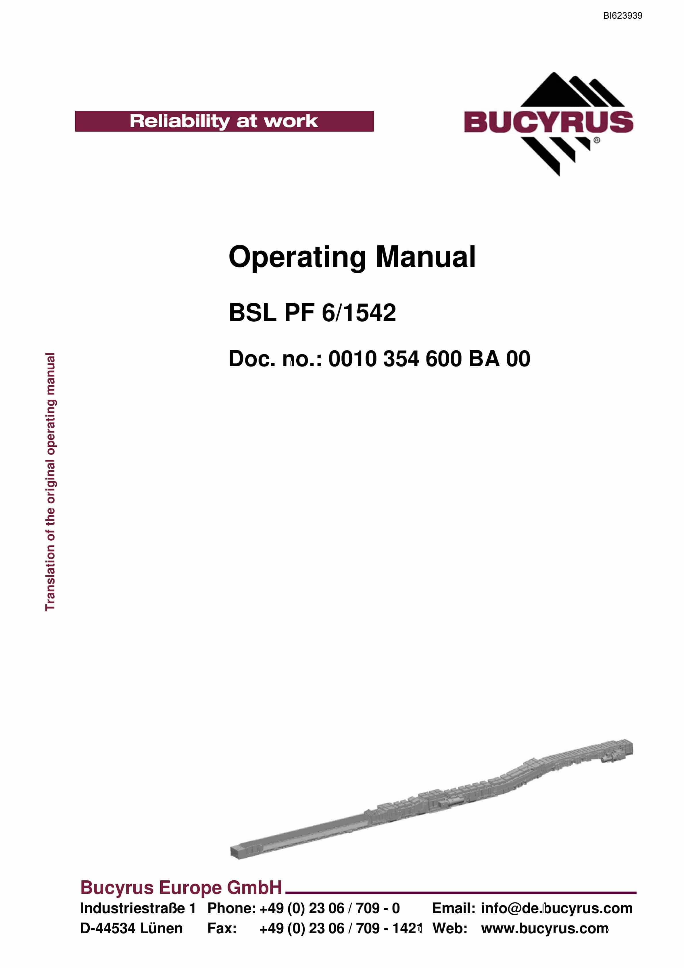 Bucyrus BSL PF 6-1542 Operating Manual BI623939