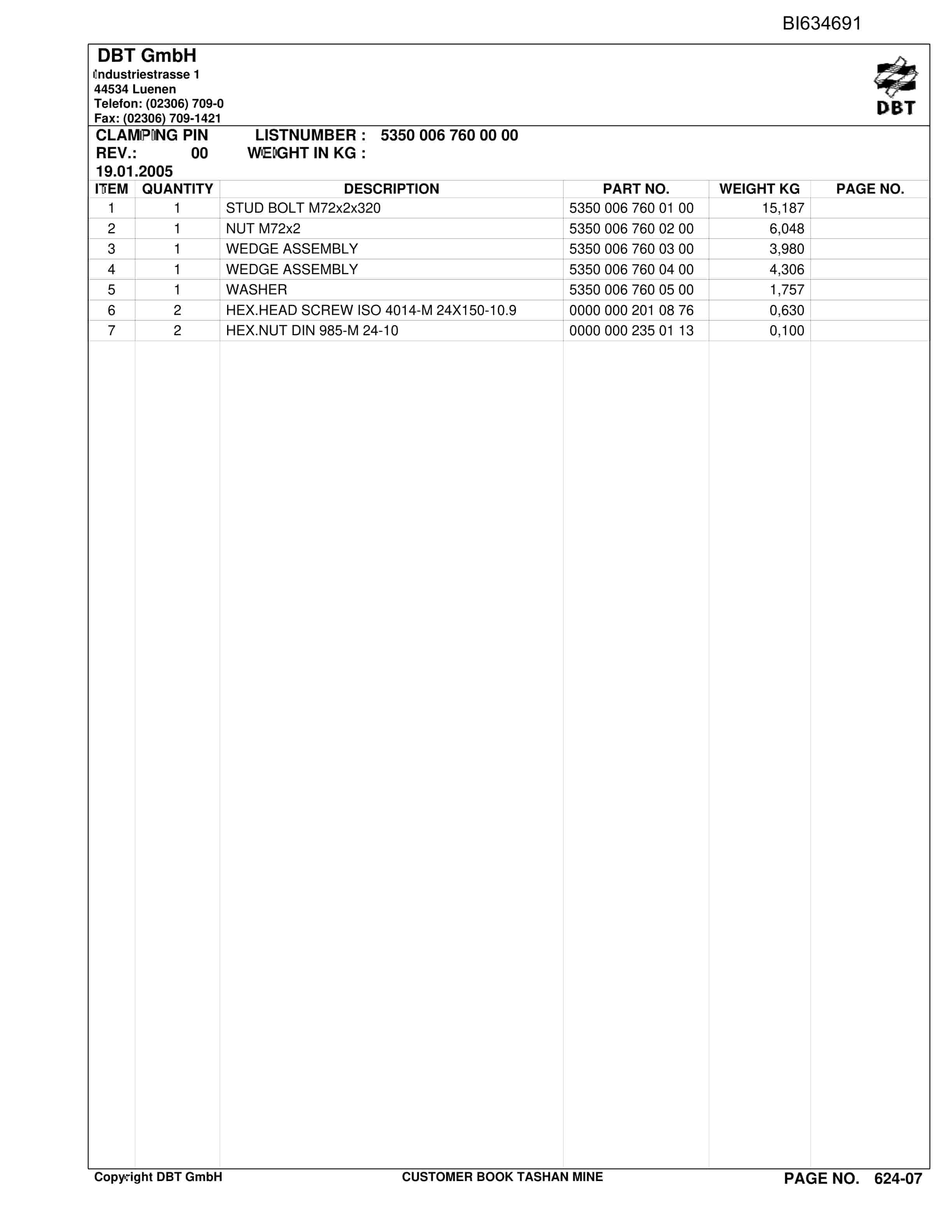 Bucyrus BSL PF 6-1542 Parts Catalog BI634691-3