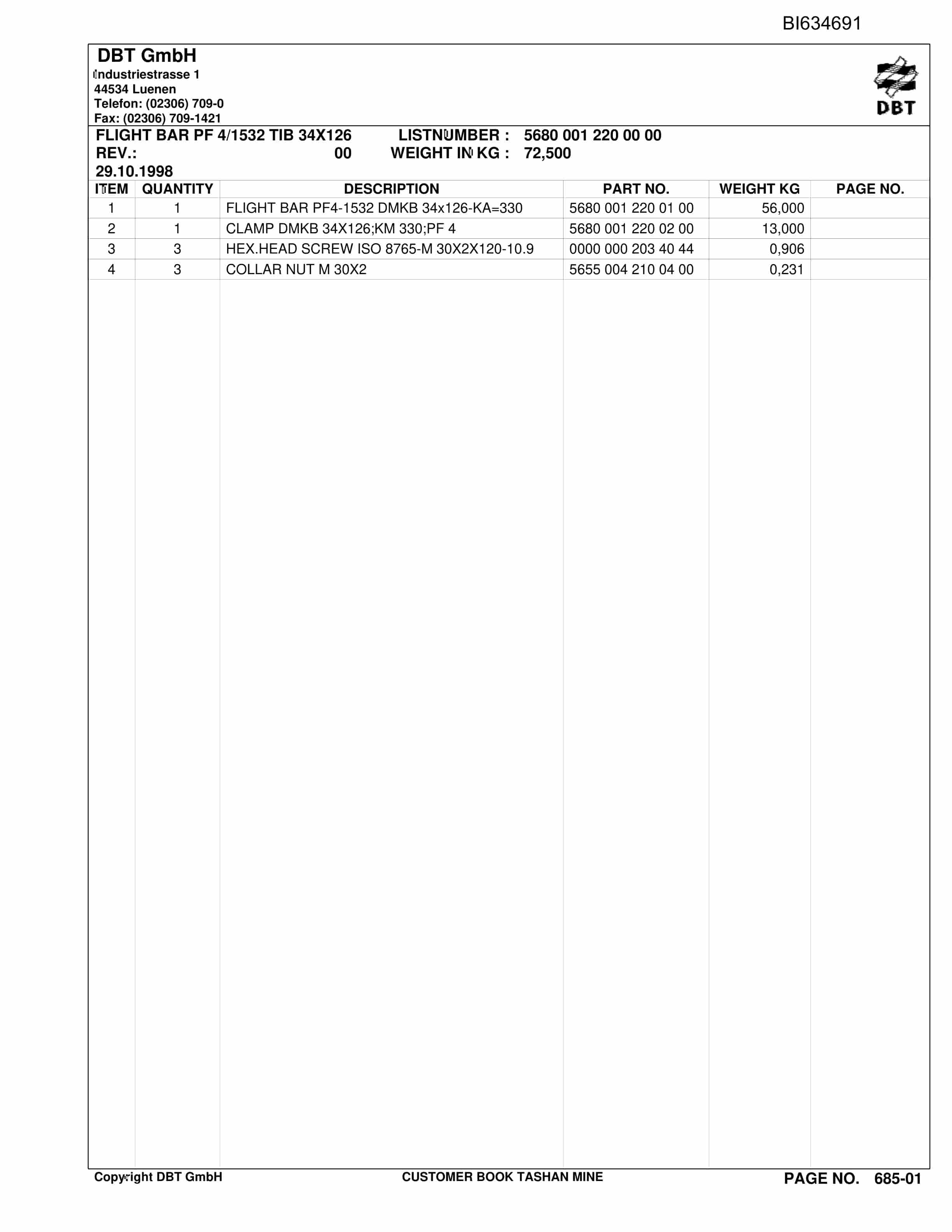 Bucyrus BSL PF 6-1542 Parts Catalog BI634691-5