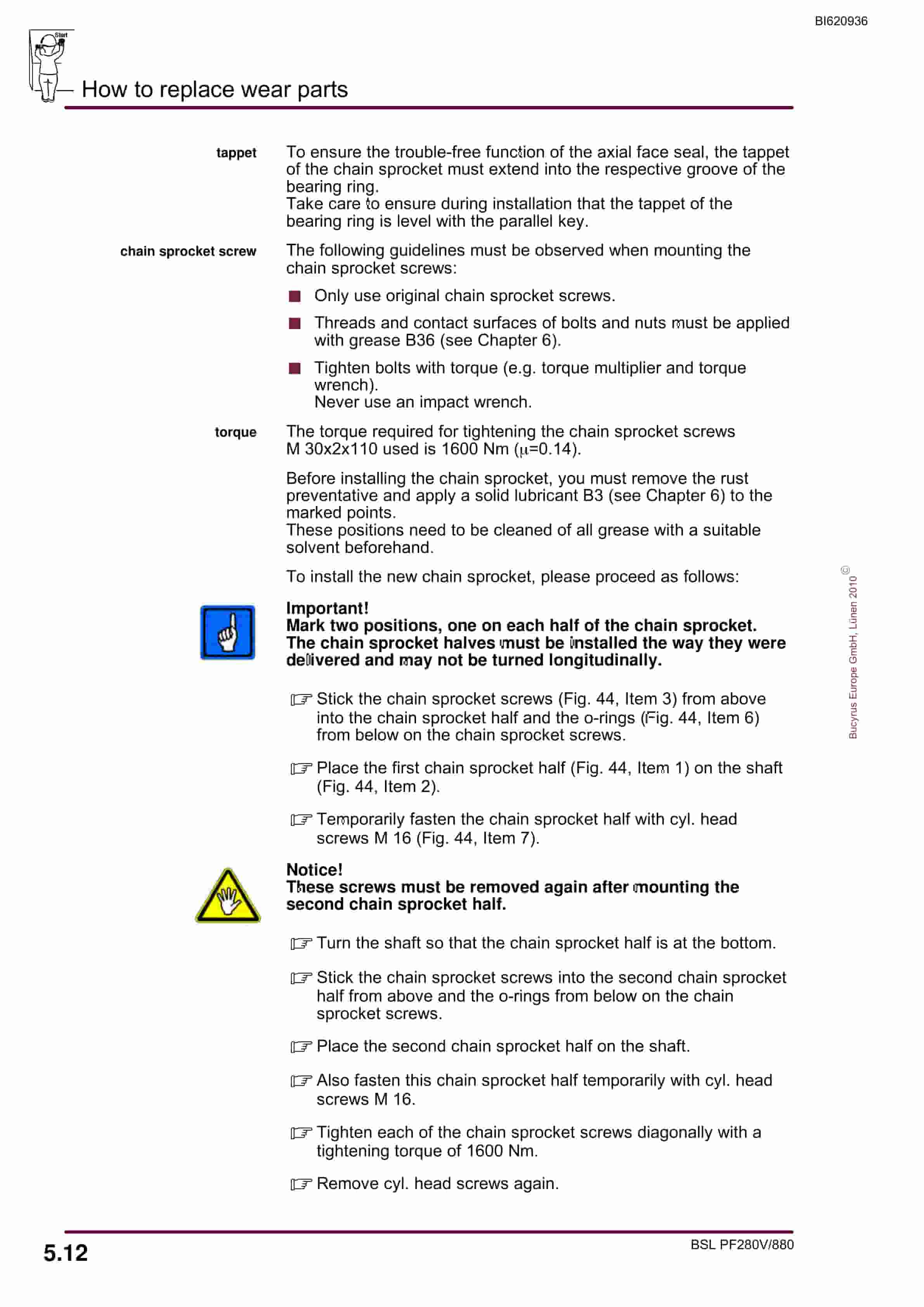 Bucyrus BSL PF280V-880 Operating Manual BI620936-5