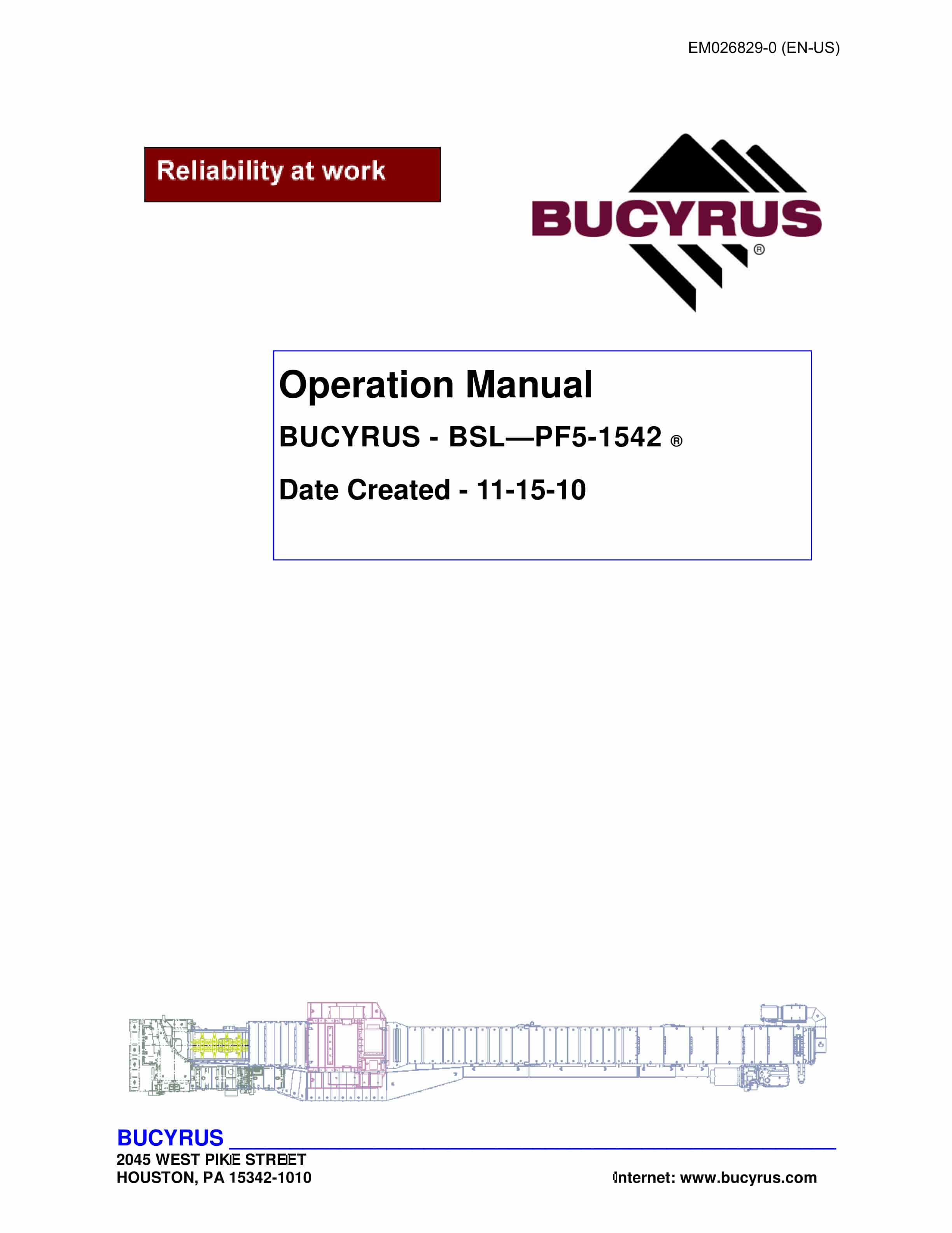 Bucyrus BSL - PF5-1542 Operating Manual EM026829-0