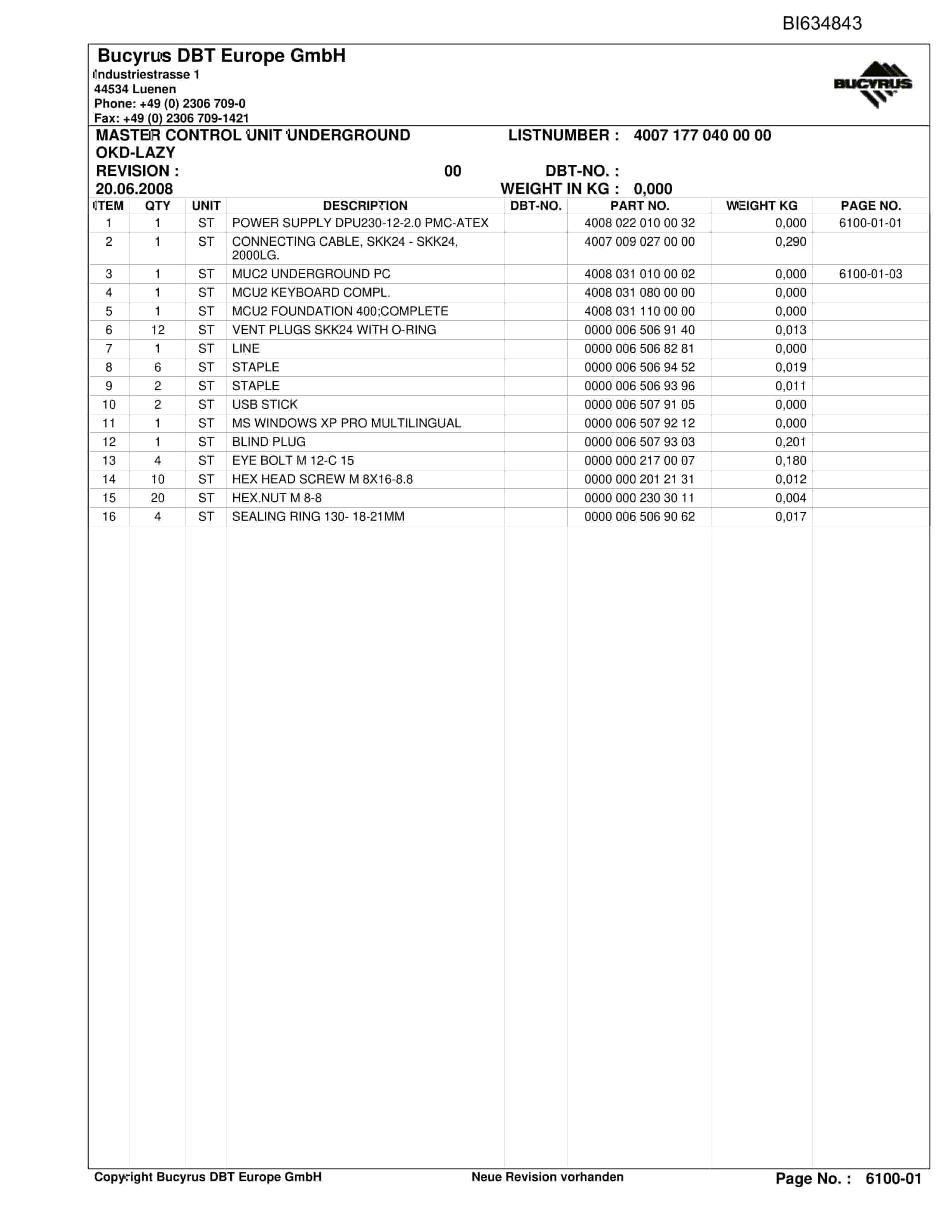 Bucyrus BW LAZY (OKD) Shearer Parts Catalog BI634843-2