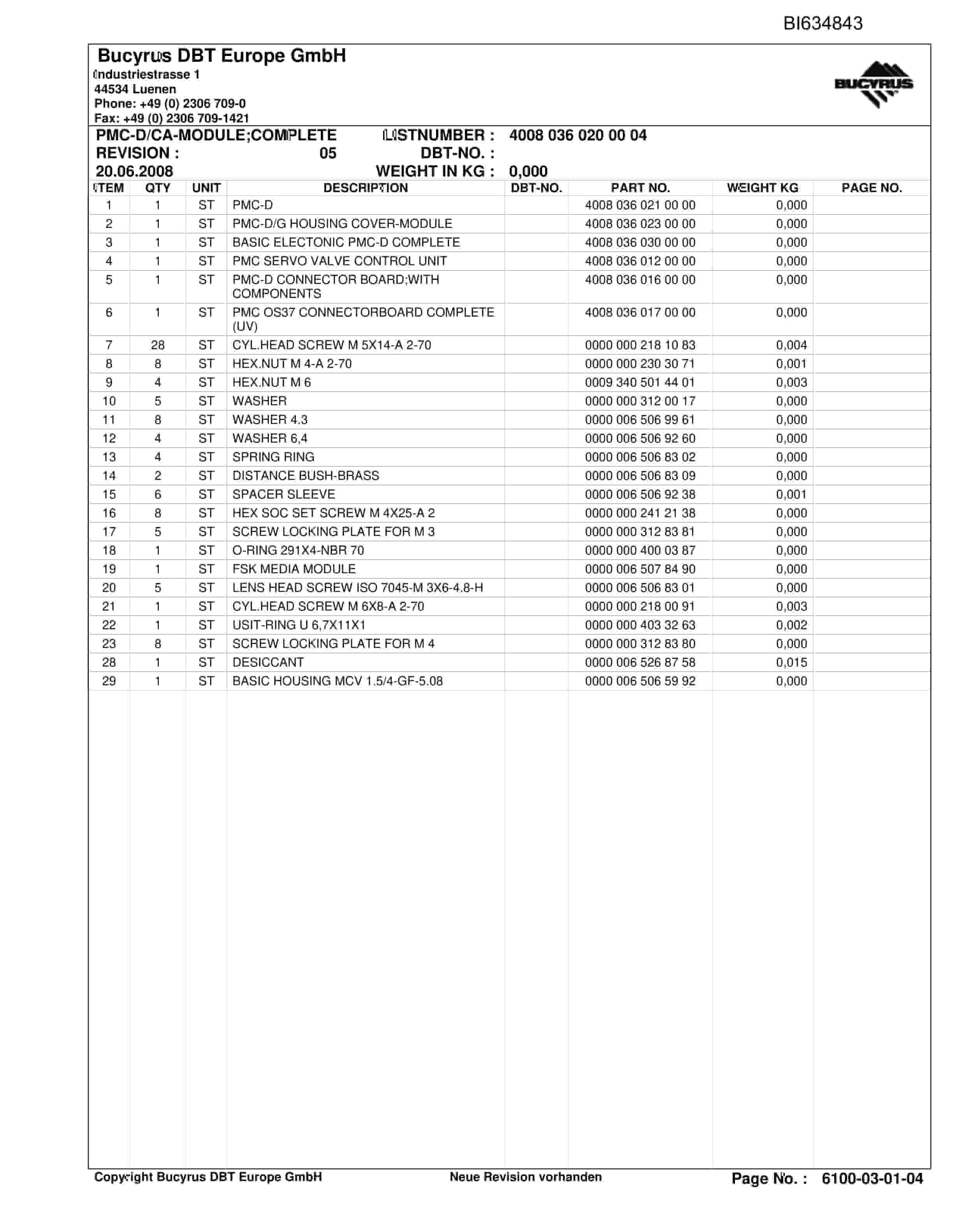 Bucyrus BW LAZY (OKD) Shearer Parts Catalog BI634843-3