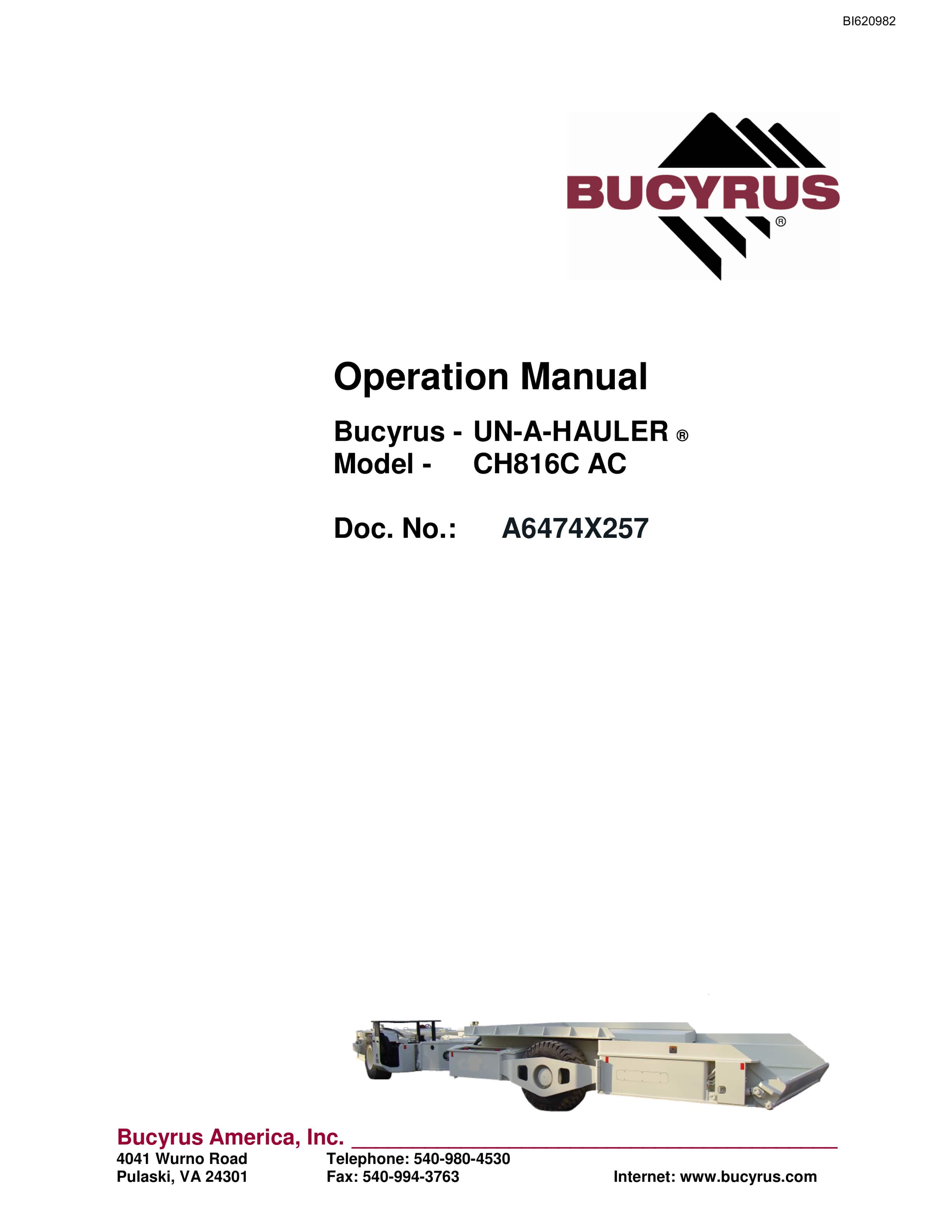Bucyrus CH816C AC UN-A-HAULER Operation Manual BI620982