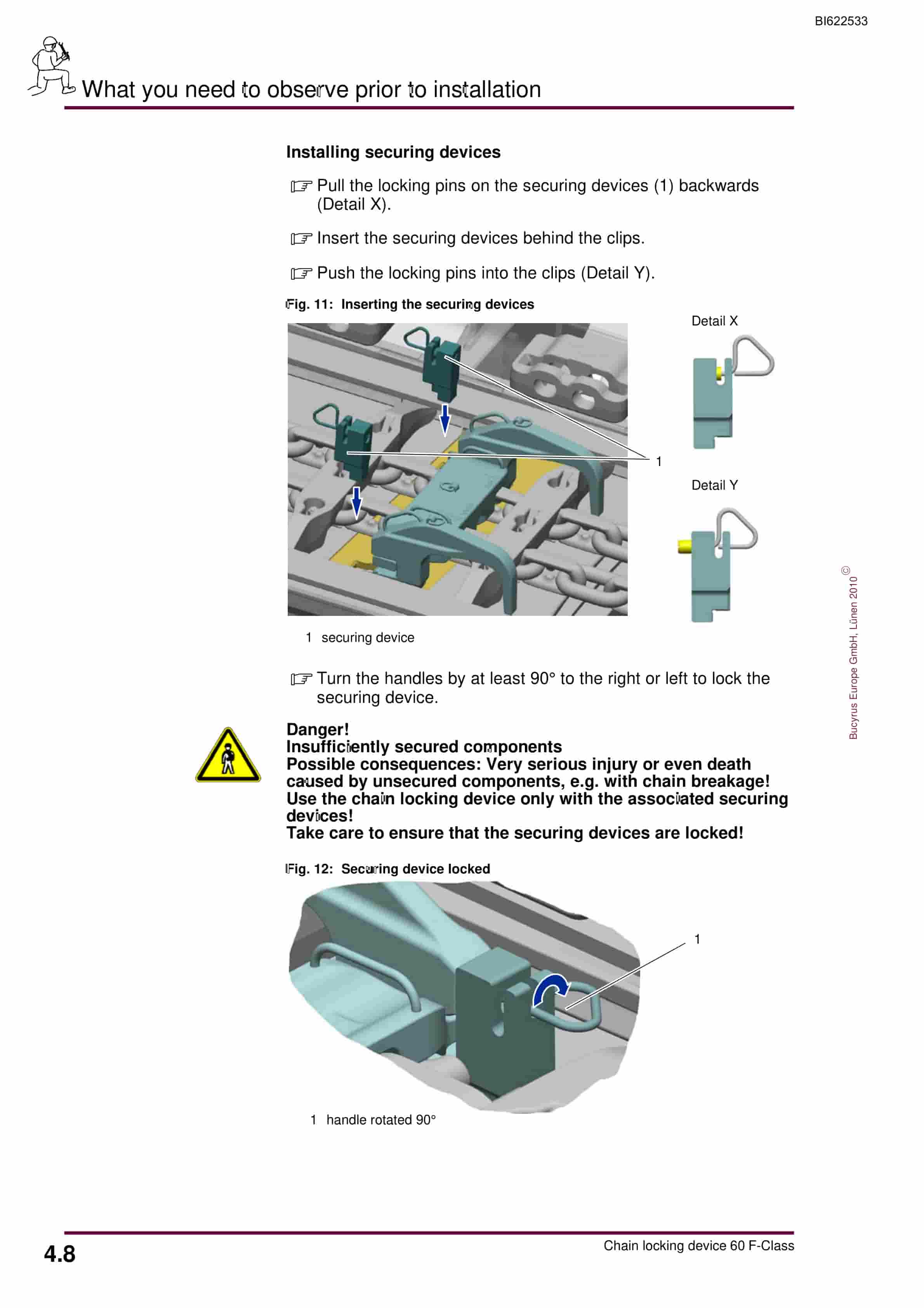 Bucyrus Chain Locking Device 60 F-Class Operating Manual BI622533-3