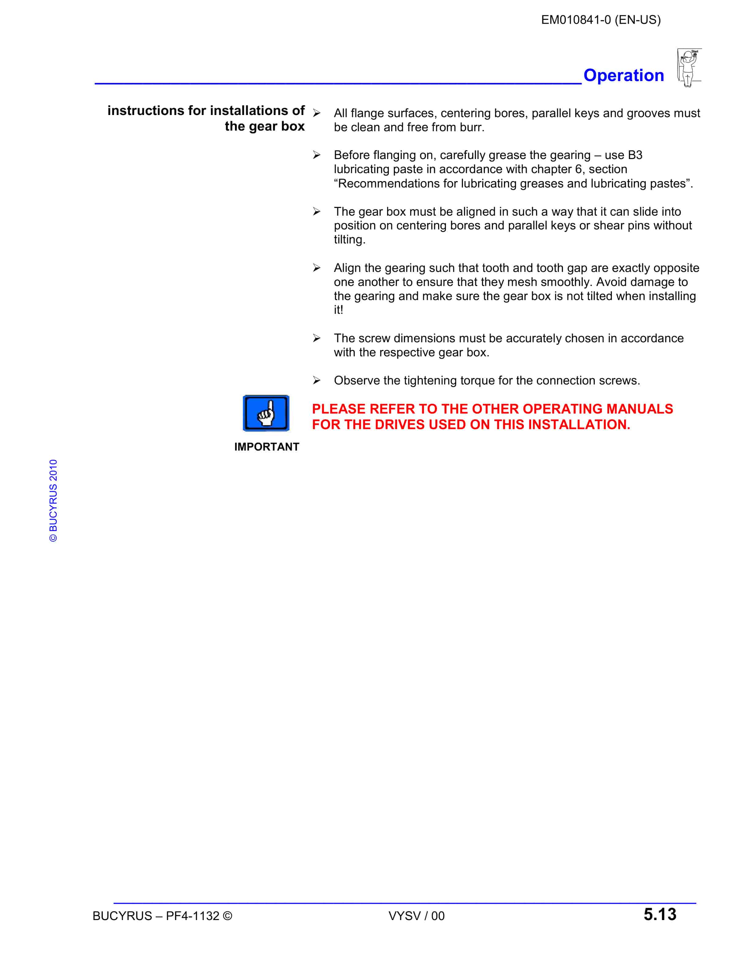 Bucyrus Chain Locking Device Operating Manual EM010841-0-5