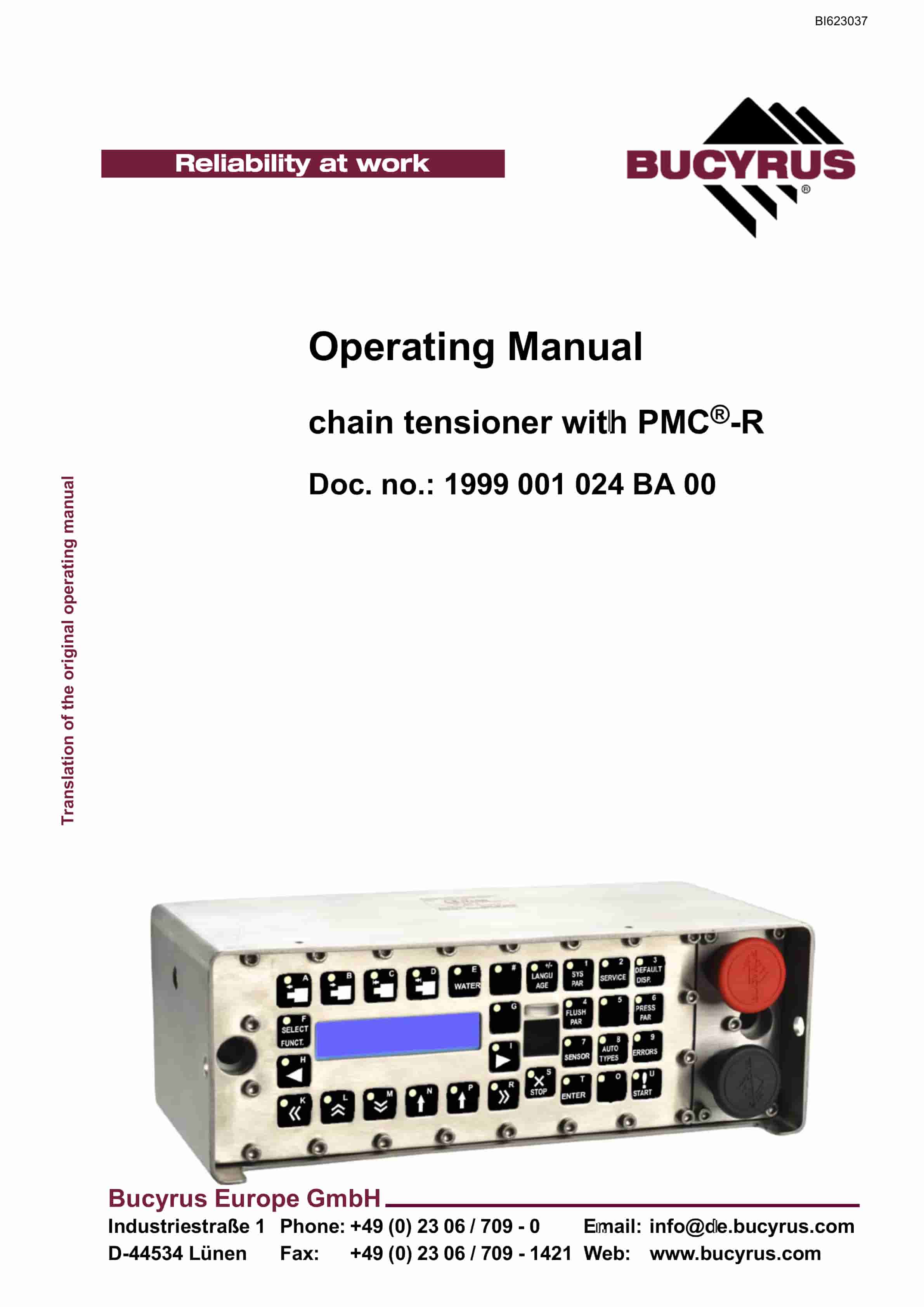 Bucyrus Chain Tensioner With PMC-R Operating Manual BI623037