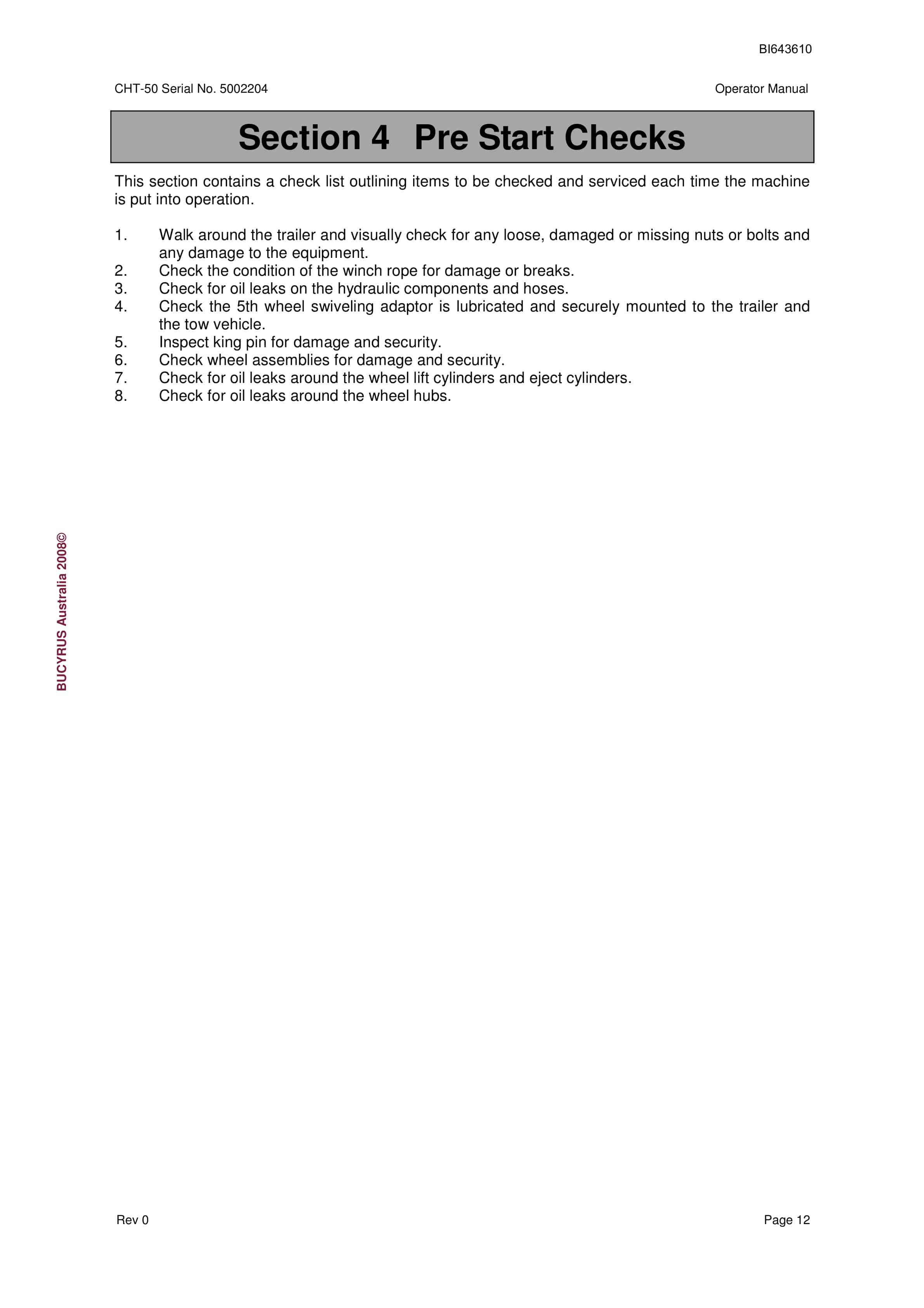 Bucyrus CHT-50 Shield Trailer Operator Manual BI643610-2