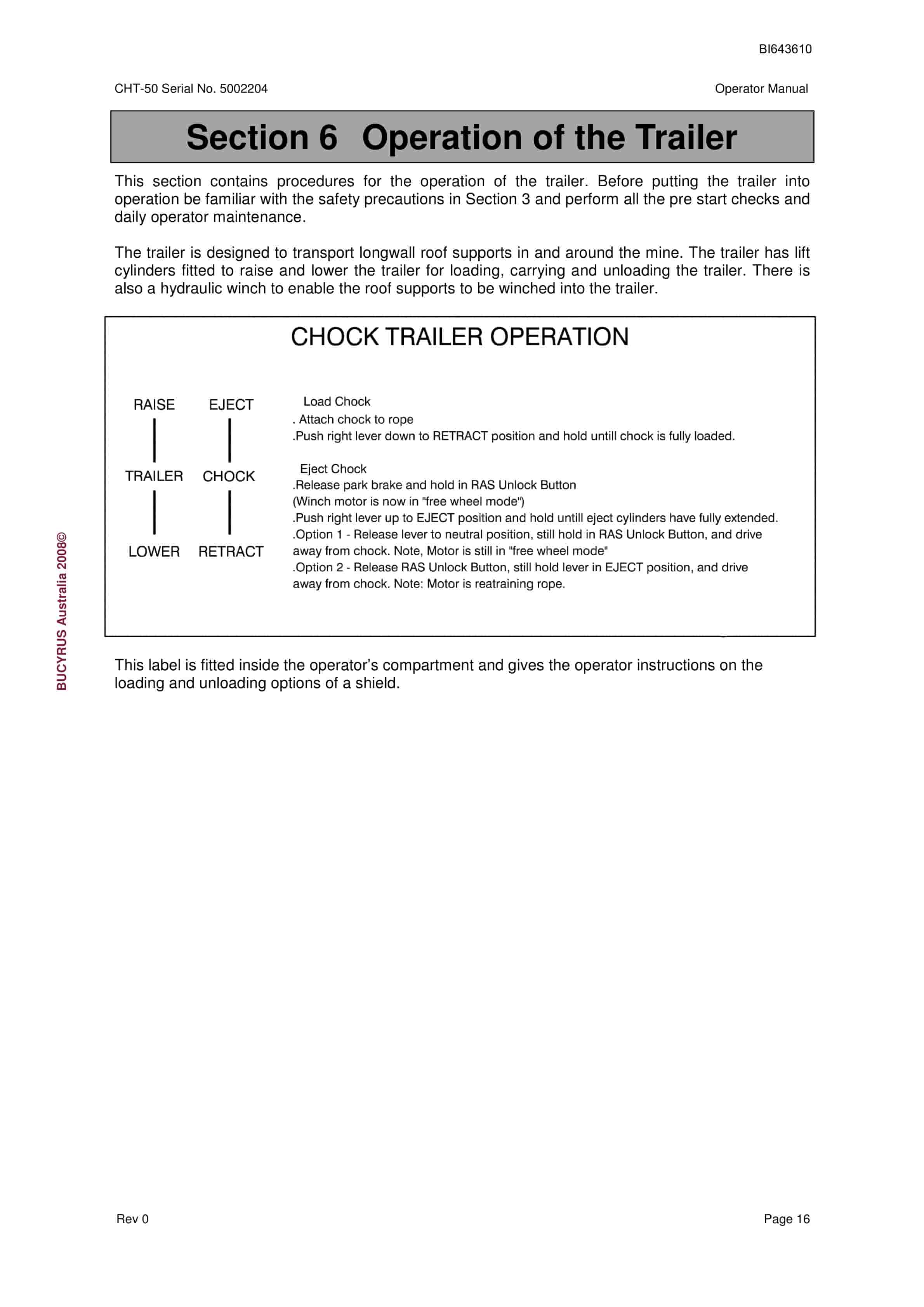 Bucyrus CHT-50 Shield Trailer Operator Manual BI643610-3