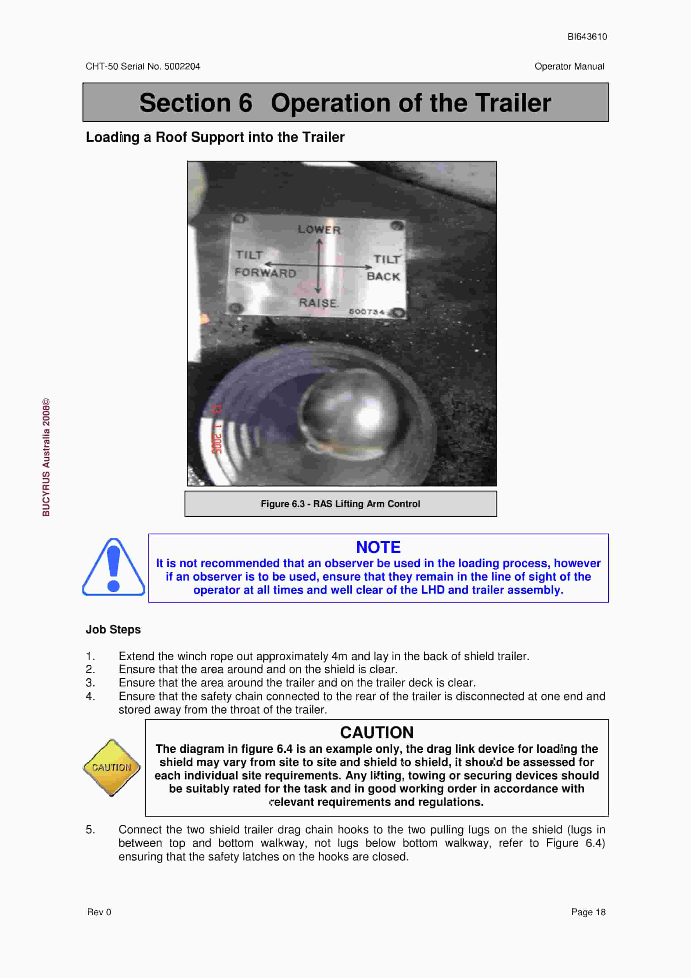 Bucyrus CHT-50 Shield Trailer Operator Manual BI643610-4