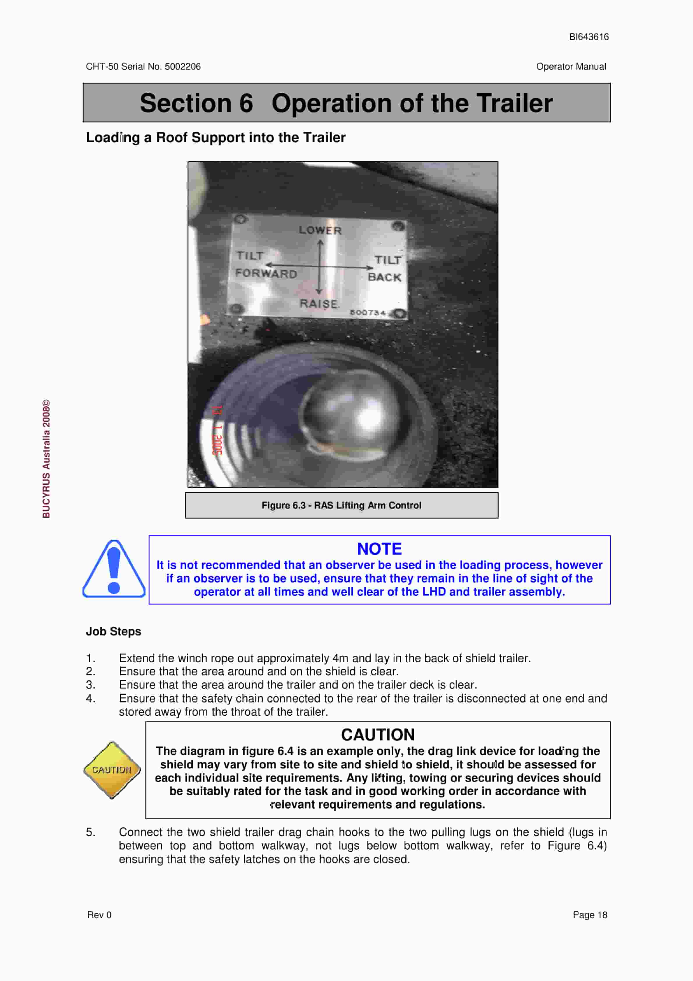 Bucyrus CHT-50 Shield Trailer Operator Manual BI643616-4