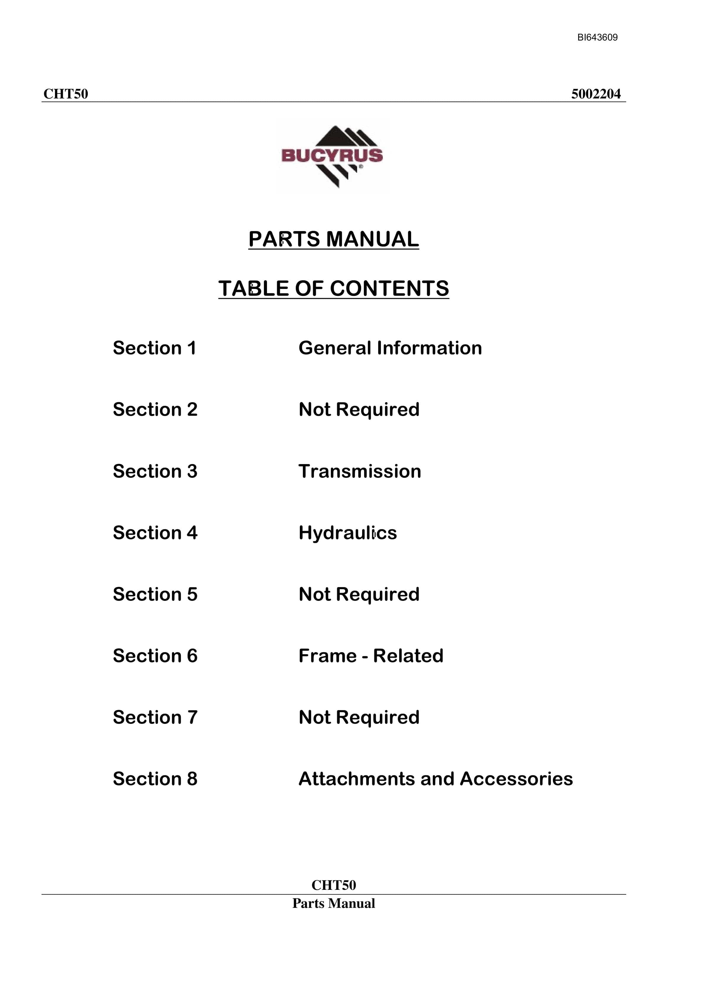 Bucyrus CHT50 Parts Manual BI643609