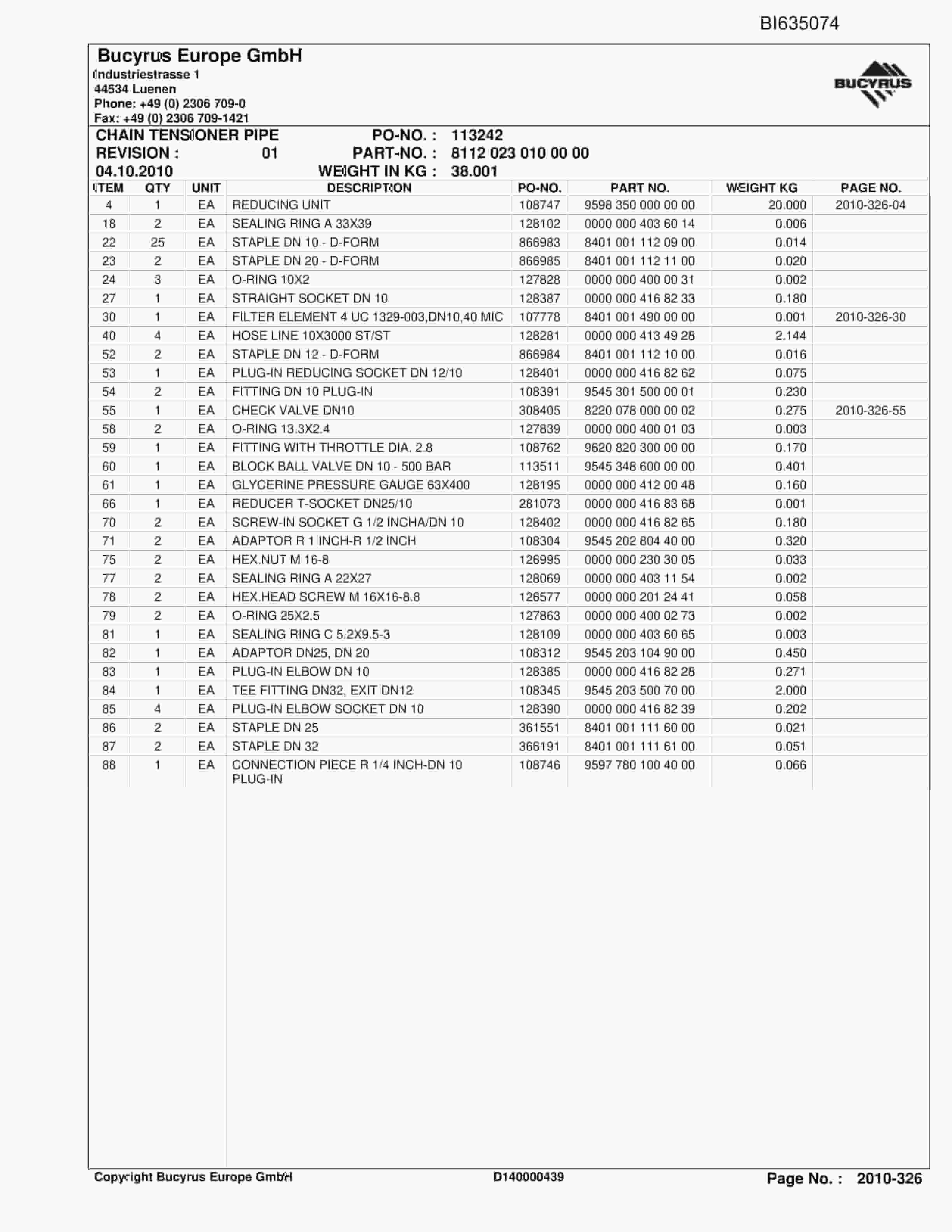 Bucyrus Conveyor System DONGZHOUYAO (LTCC) Parts Catalog BI635074-2