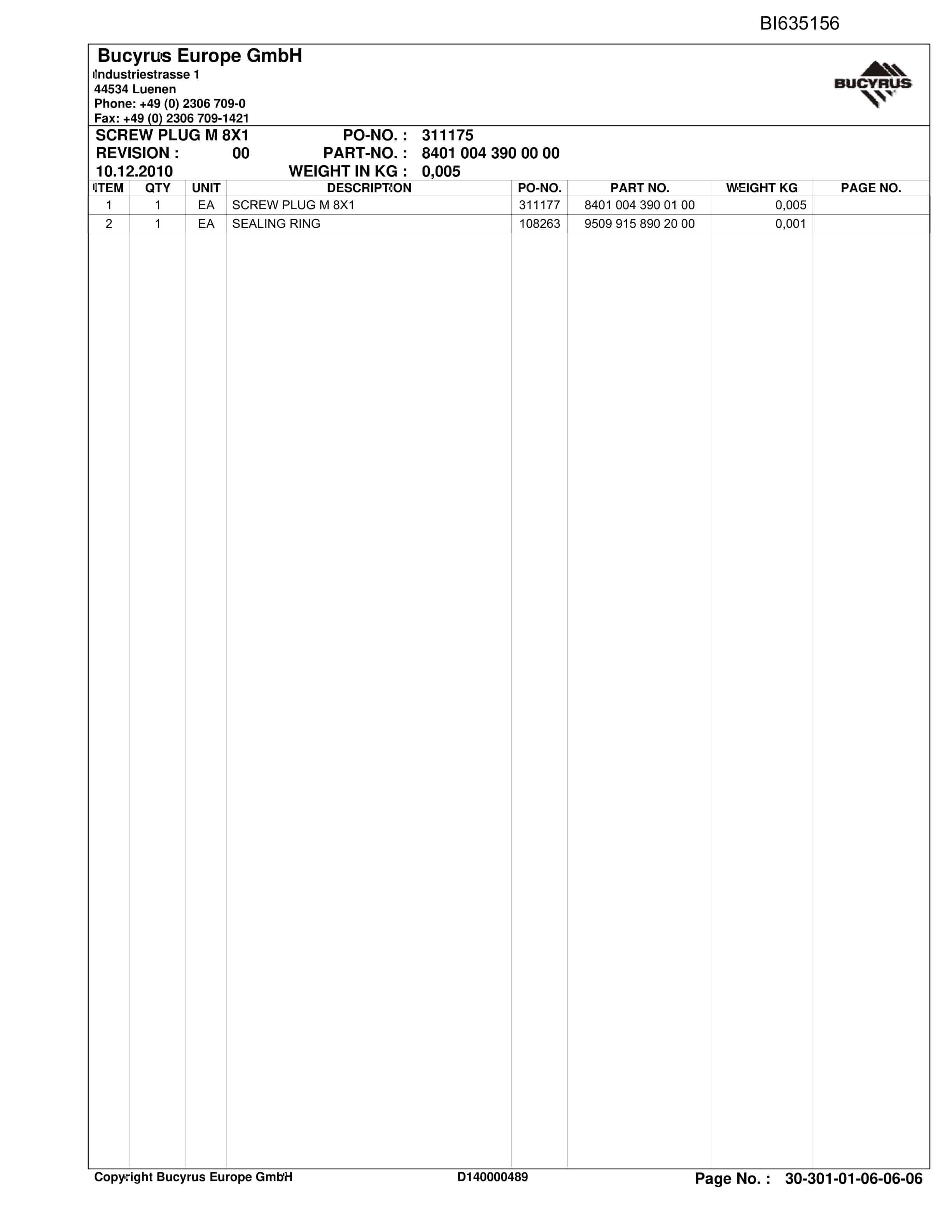 Bucyrus ConveyorSystem MAJIALANG II Parts Catalog BI635156-2