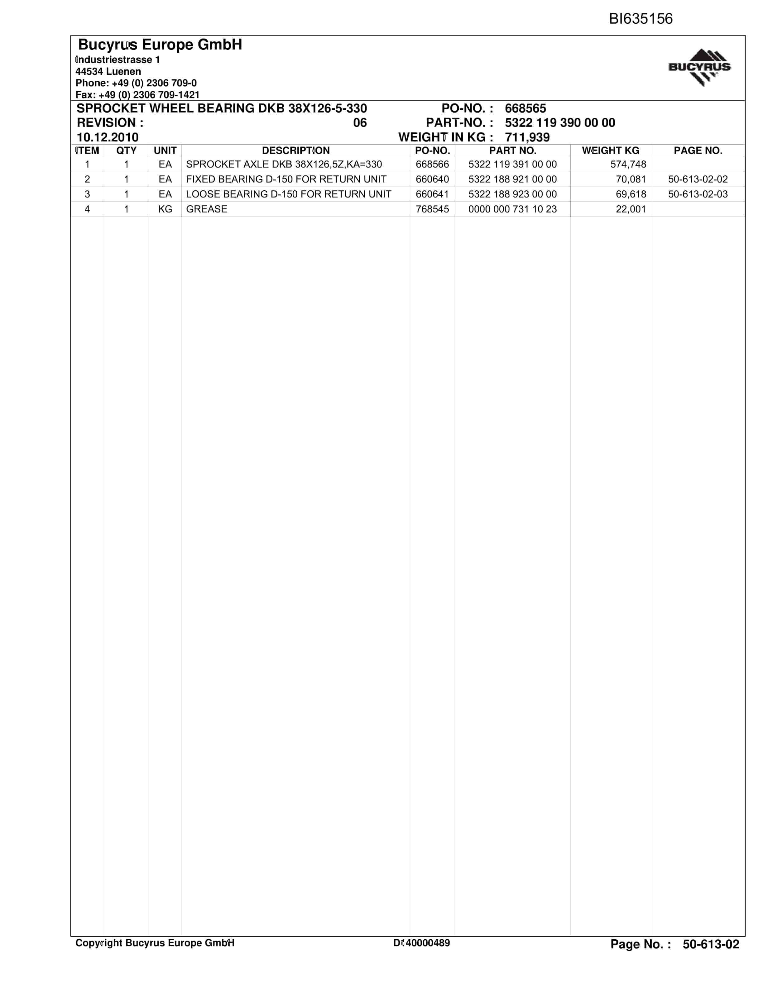 Bucyrus ConveyorSystem MAJIALANG II Parts Catalog BI635156-4