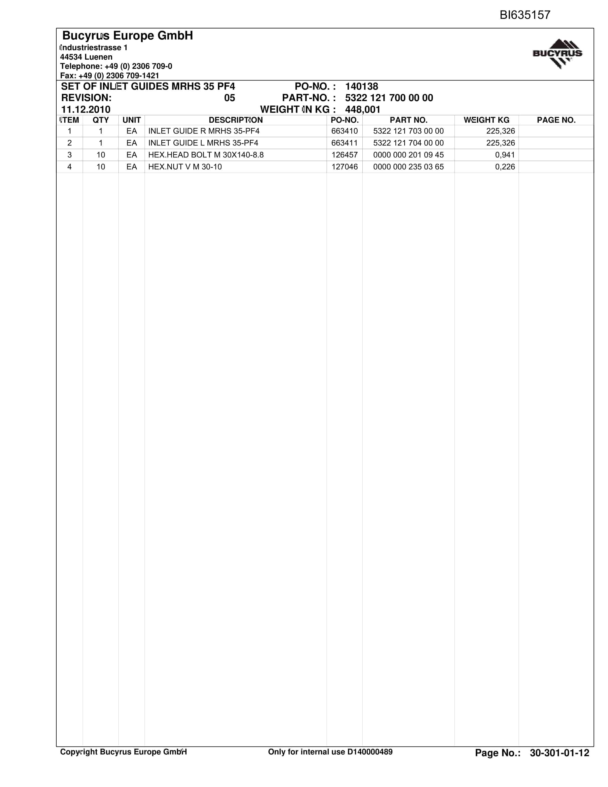 Bucyrus ConveyorSystem MAJIALIANG II Parts Catalog BI635157-2