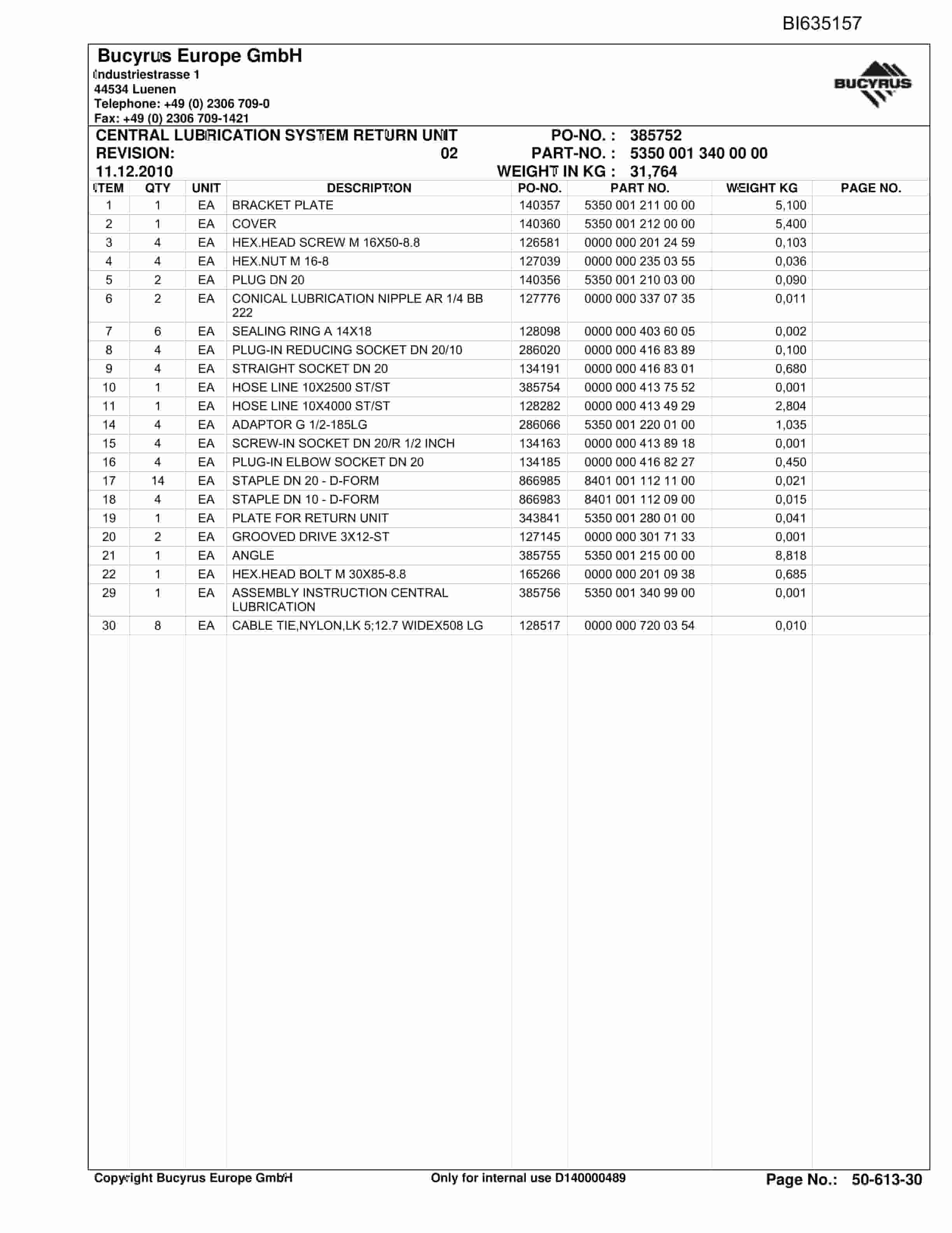 Bucyrus ConveyorSystem MAJIALIANG II Parts Catalog BI635157-4