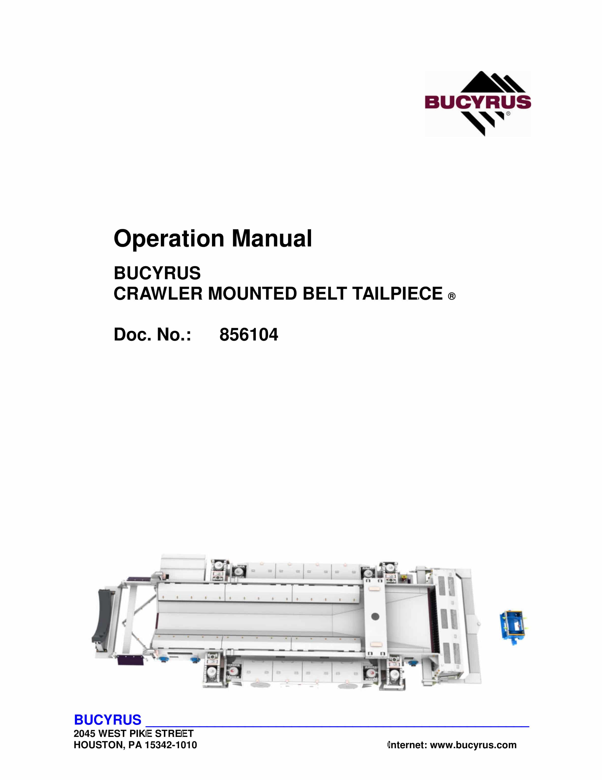 Bucyrus Crawler Mounted Belt Tailpiece Operation Manual