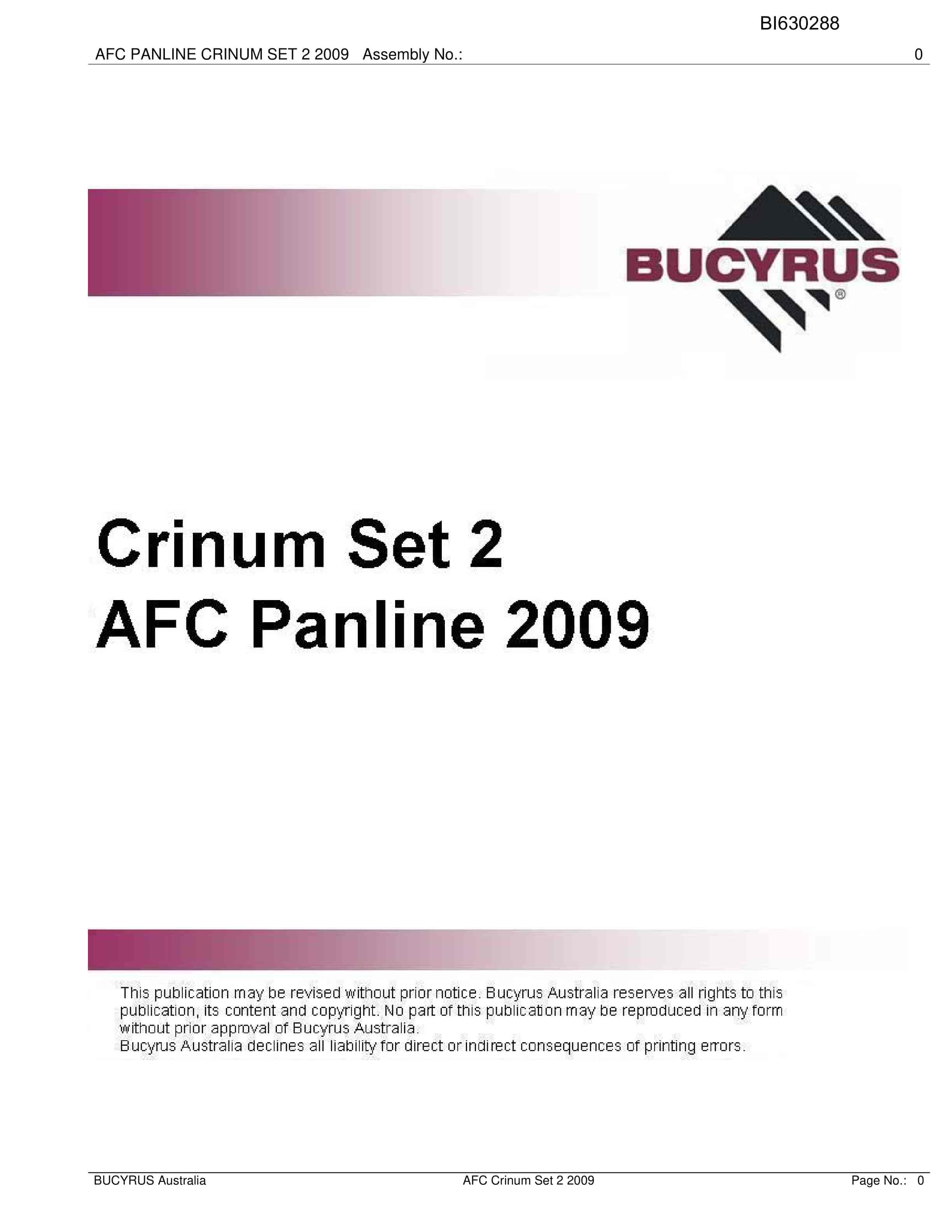 Bucyrus Crinum Set 2 AFC Panline 2009 Parts Catalog BI630288