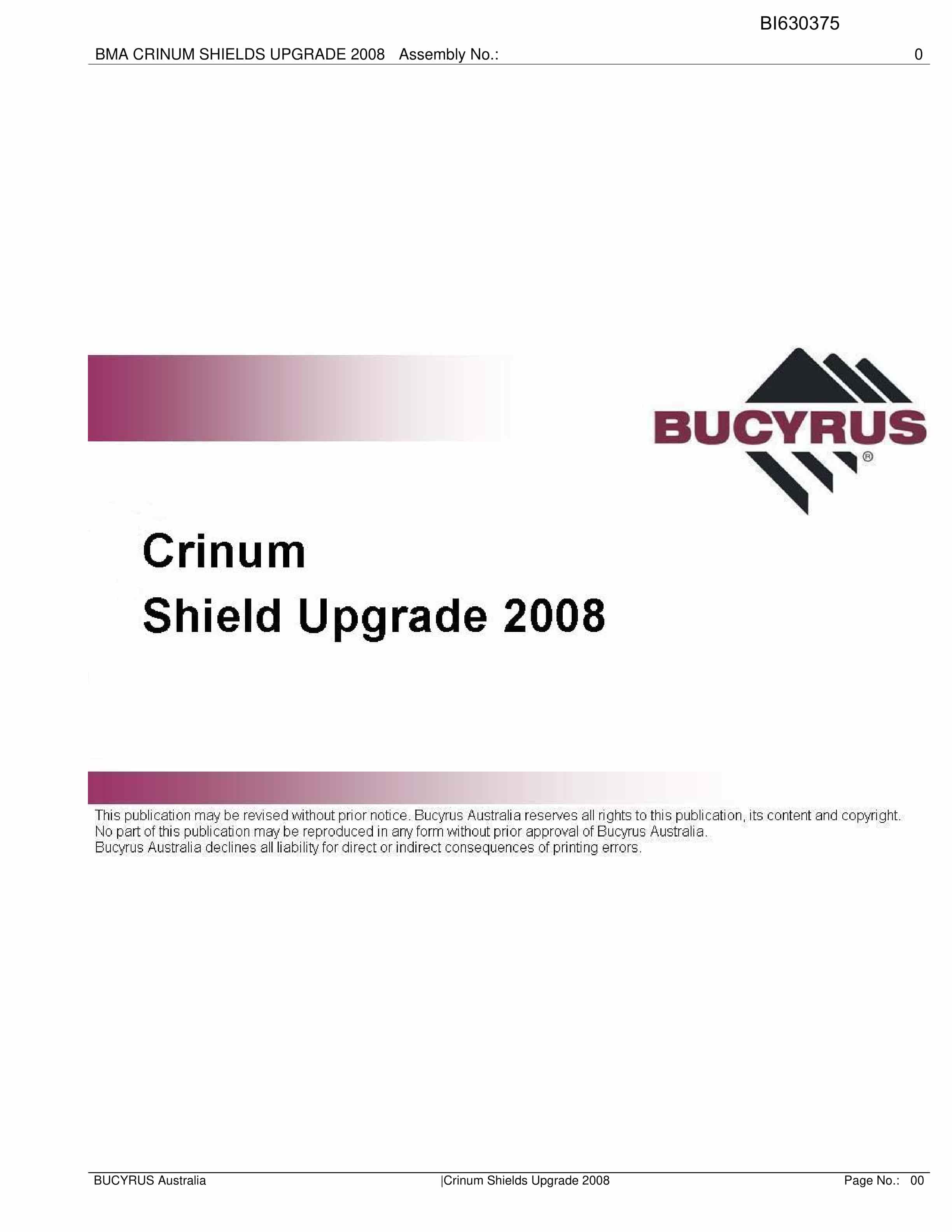 Bucyrus Crinum Shield Upgrade 2008 Parts Catalog BI630375