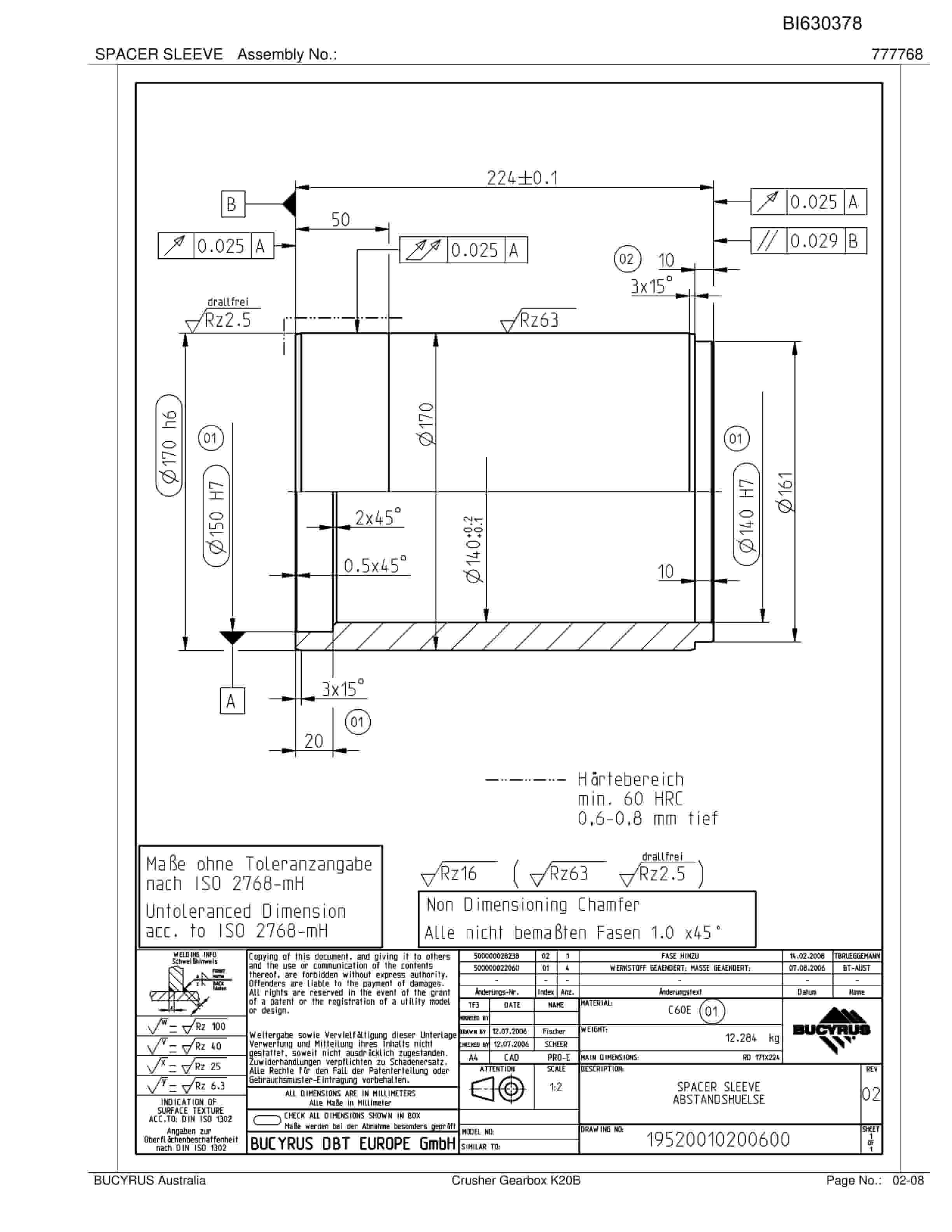 Bucyrus Crusher Gearbox K20B Parts Catalog BI630378-2