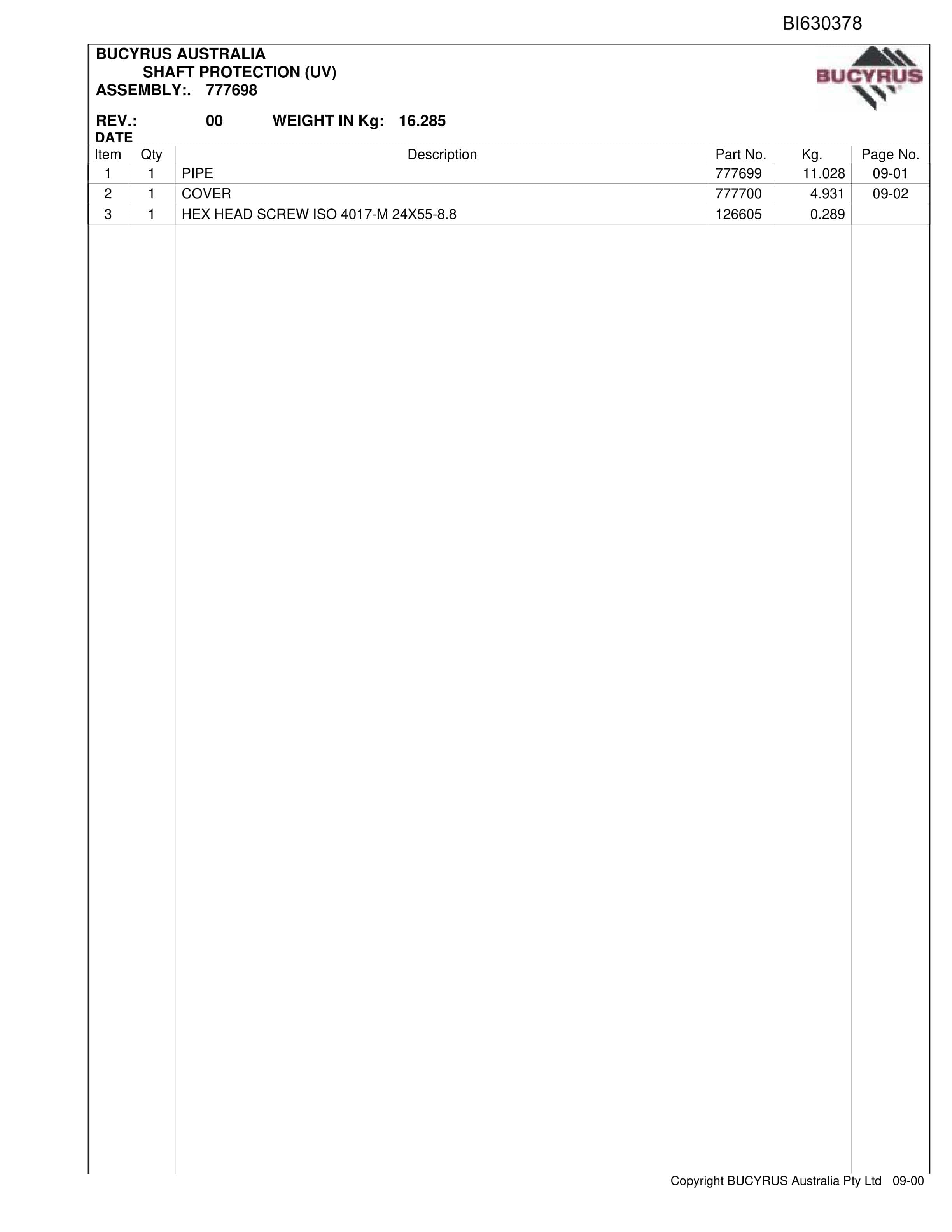 Bucyrus Crusher Gearbox K20B Parts Catalog BI630378-4
