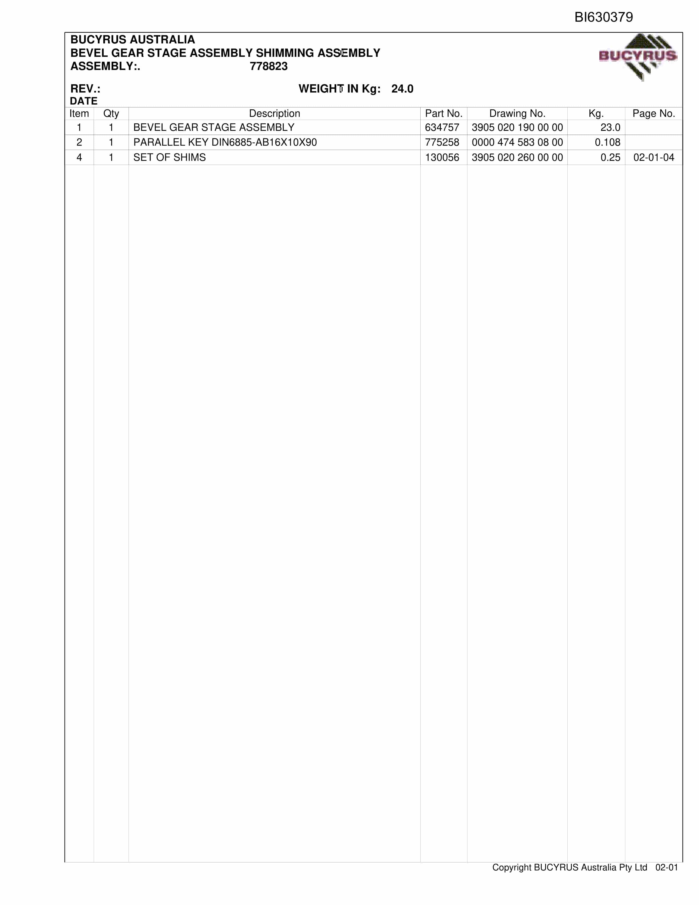 Bucyrus Crusher Gearbox KSB63 Parts Catalog BI630379-2