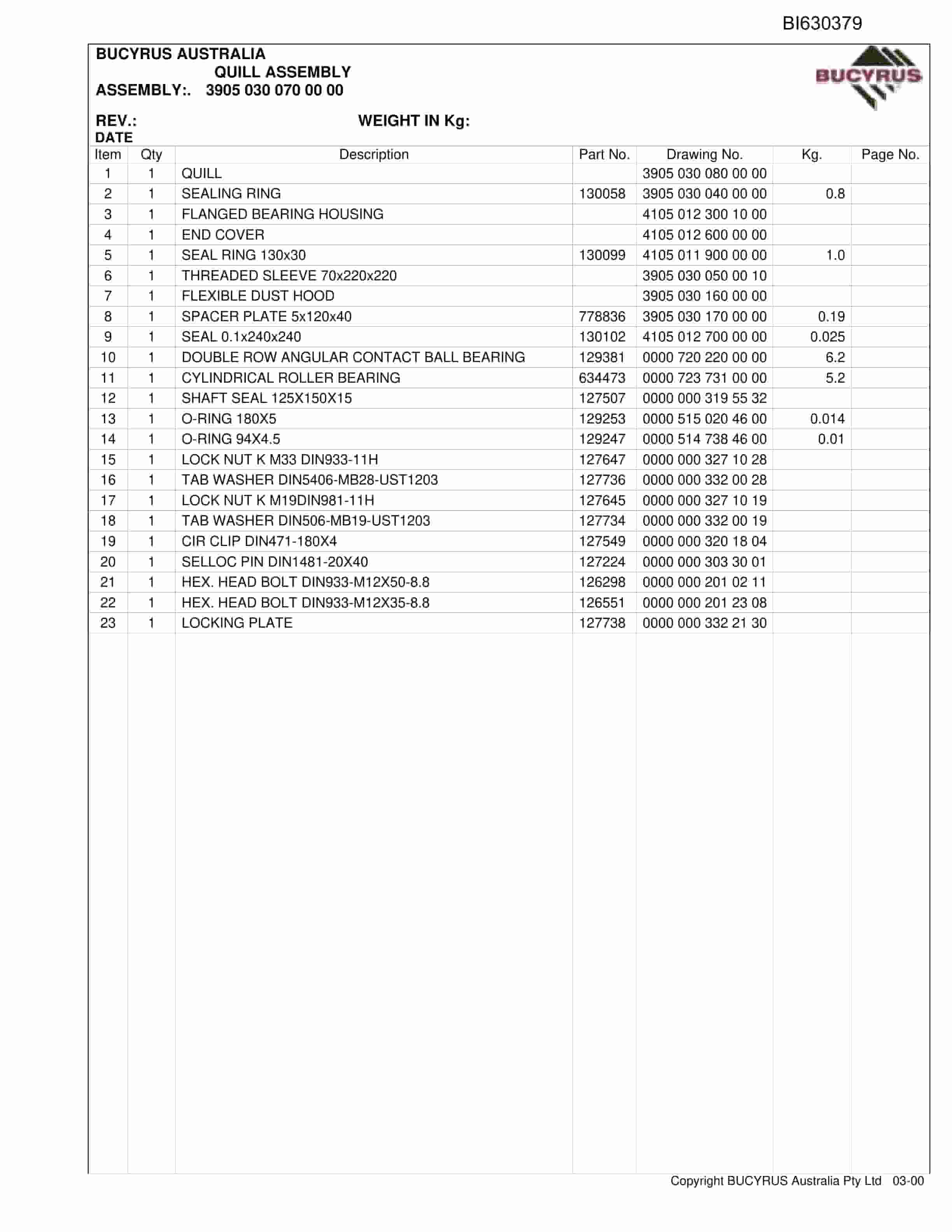 Bucyrus Crusher Gearbox KSB63 Parts Catalog BI630379-4