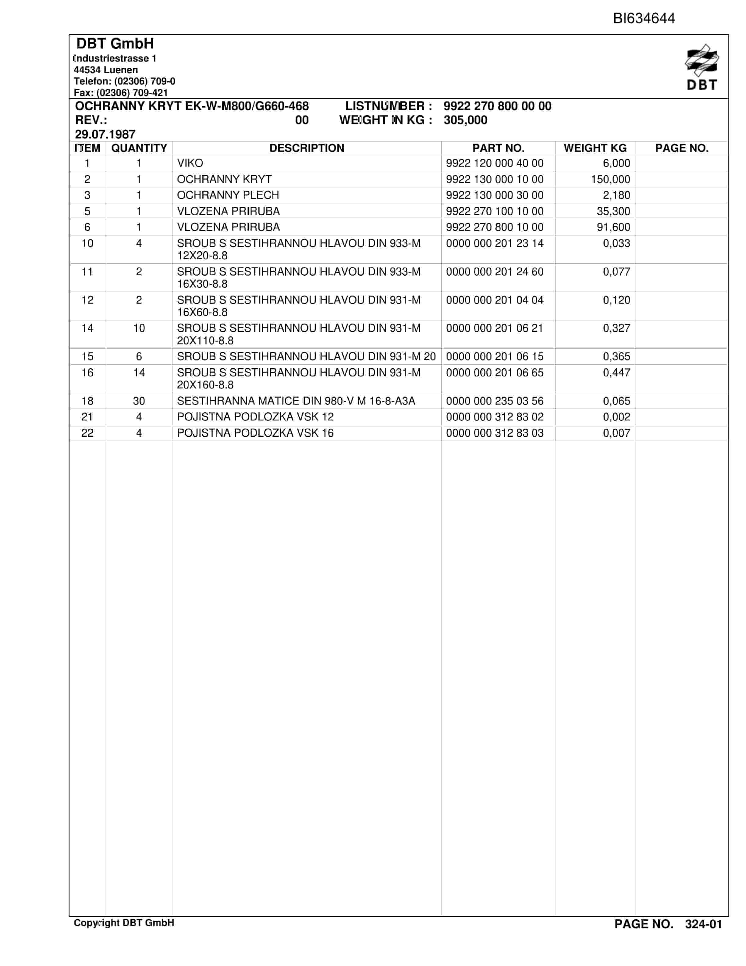 Bucyrus CSM STONOVA PROJ.14 DOPRAVNIK SH-PF3-822 Parts Catalog BI634644-4
