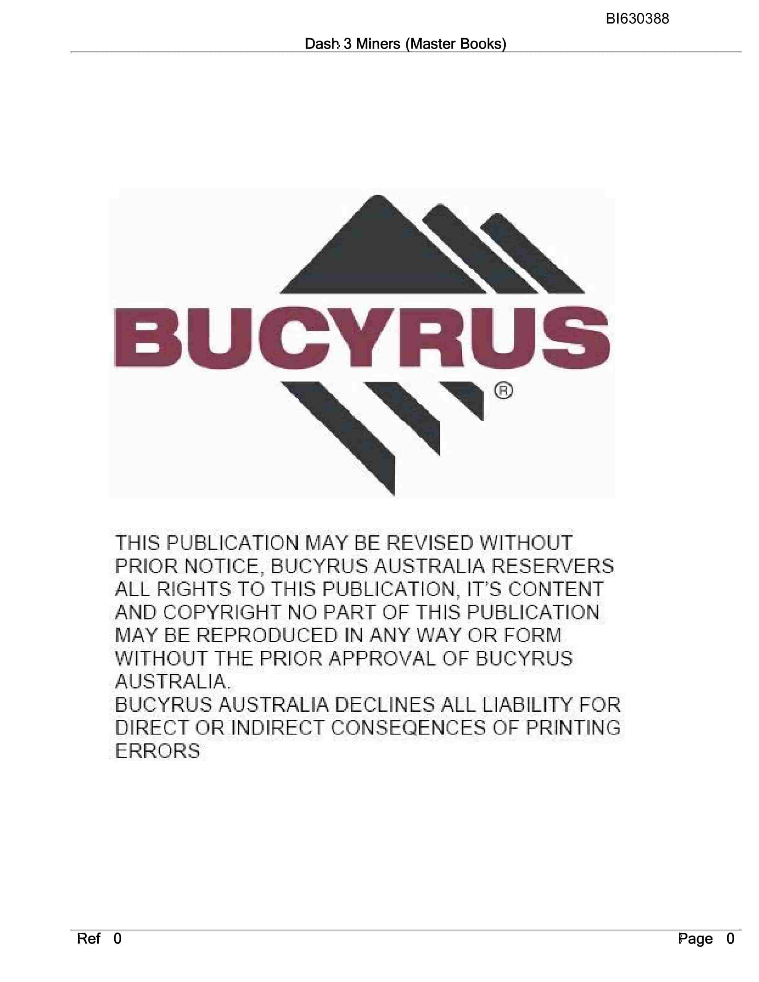Bucyrus Dash 3 Miners Parts Catalog BI630388