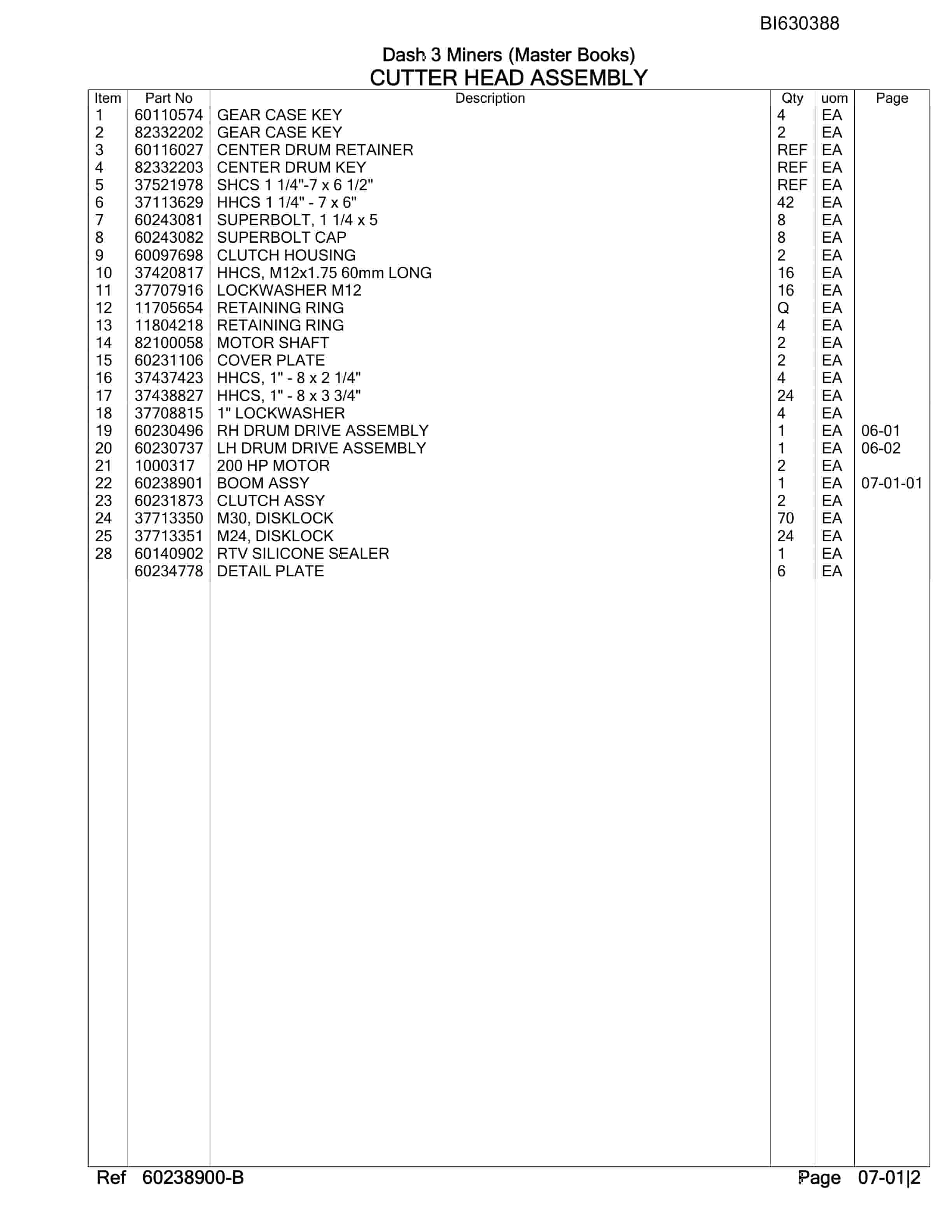 Bucyrus Dash 3 Miners Parts Catalog BI630388-2