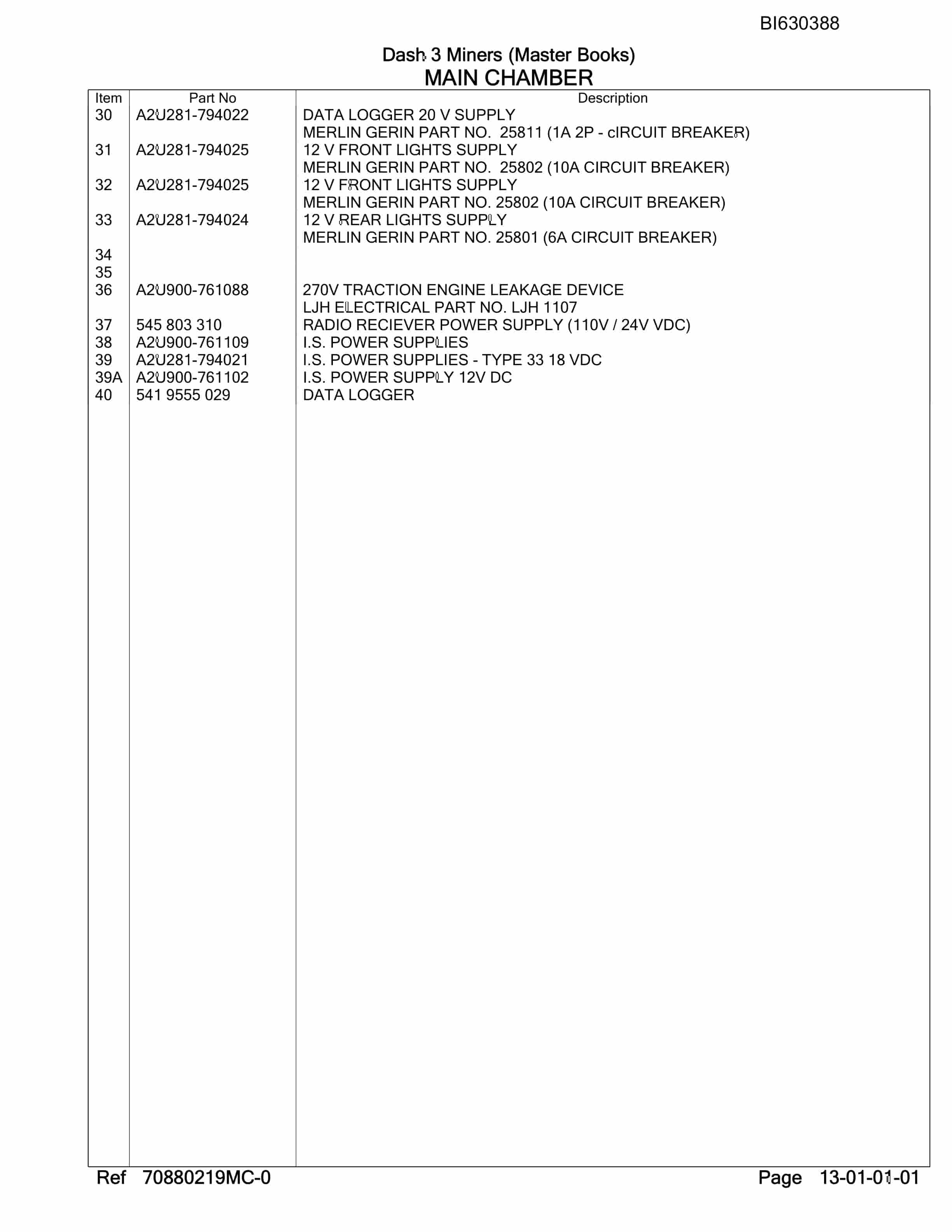 Bucyrus Dash 3 Miners Parts Catalog BI630388-5