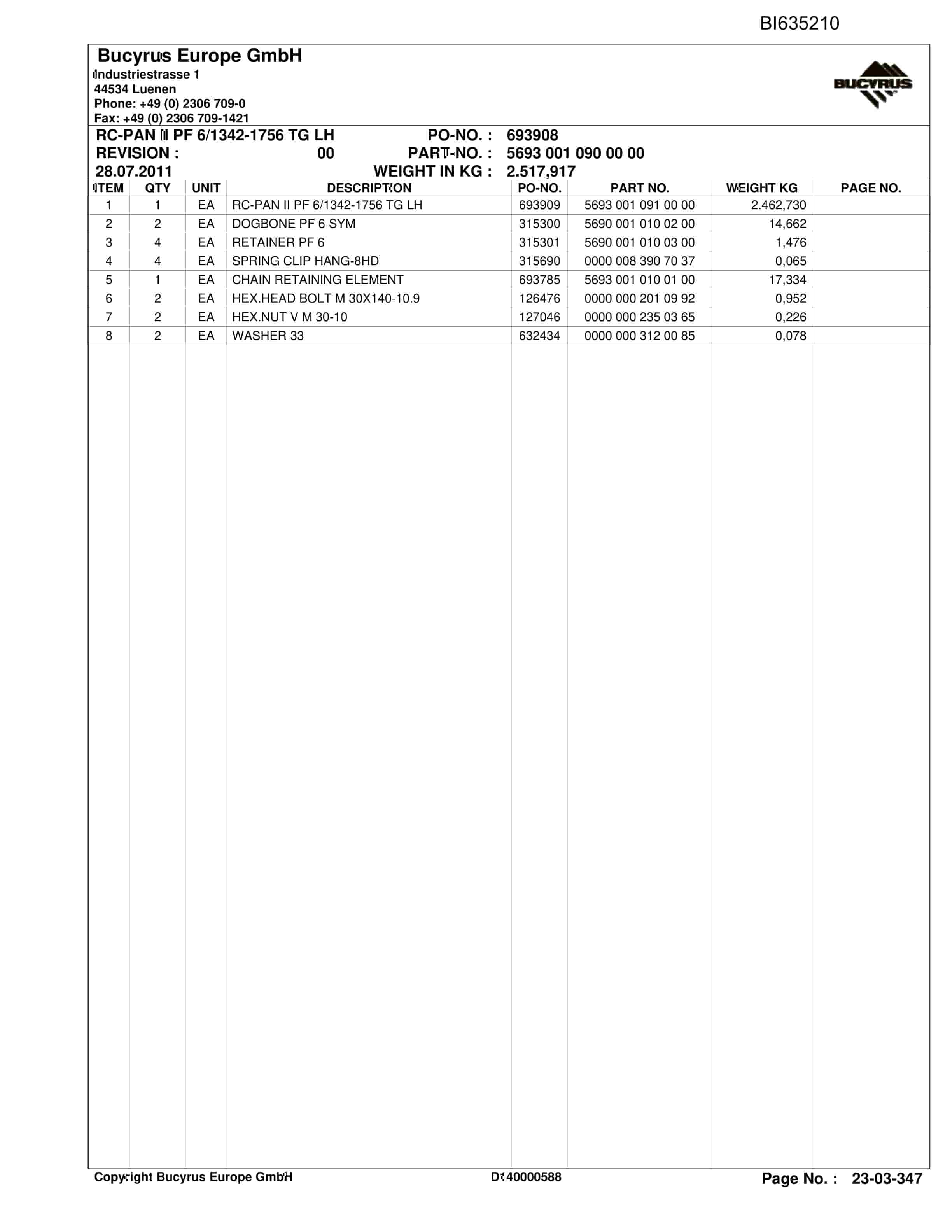 Bucyrus DATONG TASHAN 5, Shearer System Parts Catalog BI635210-4