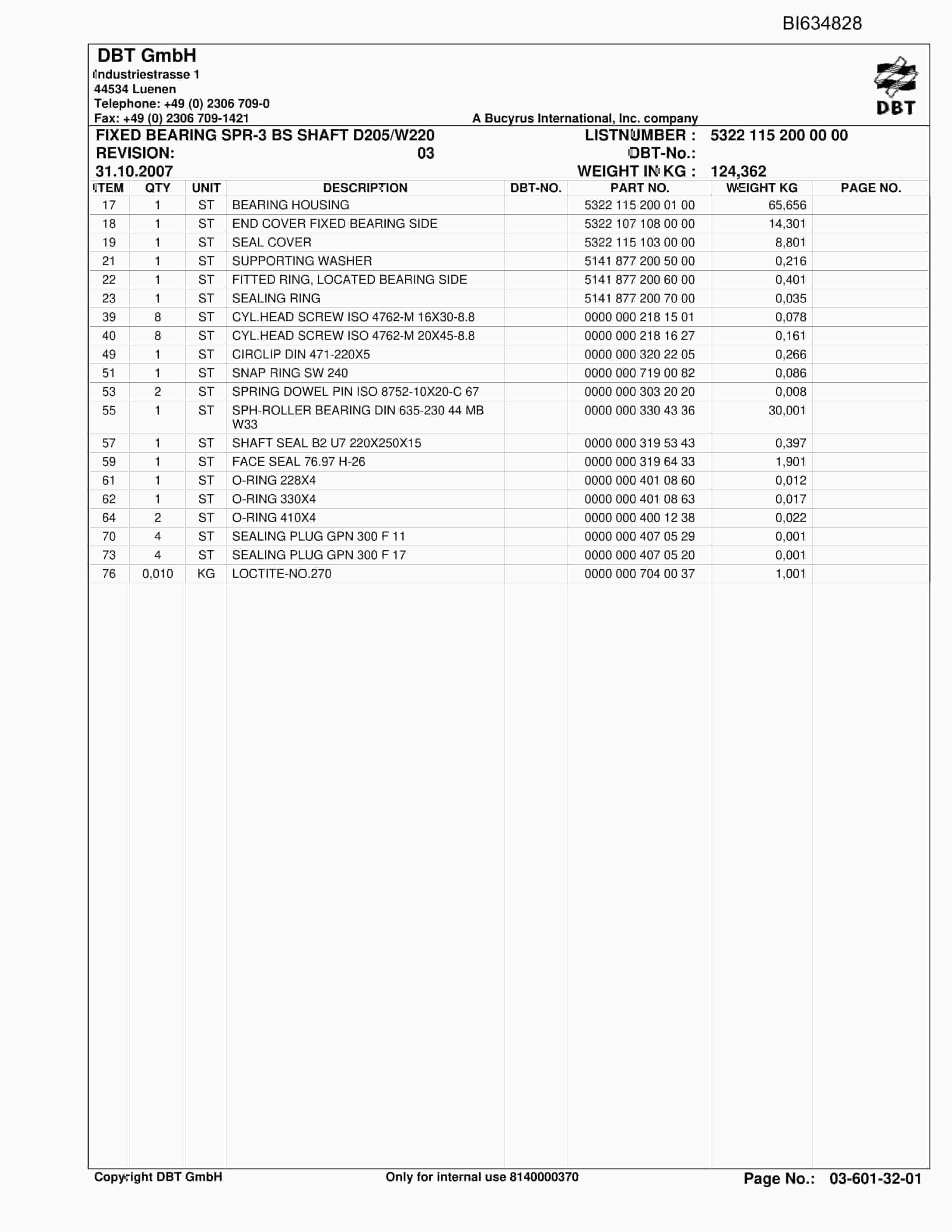 Bucyrus DATONG-TASHAN II, SH-AFC PF 6-1142 Parts Catalog BI634828-5