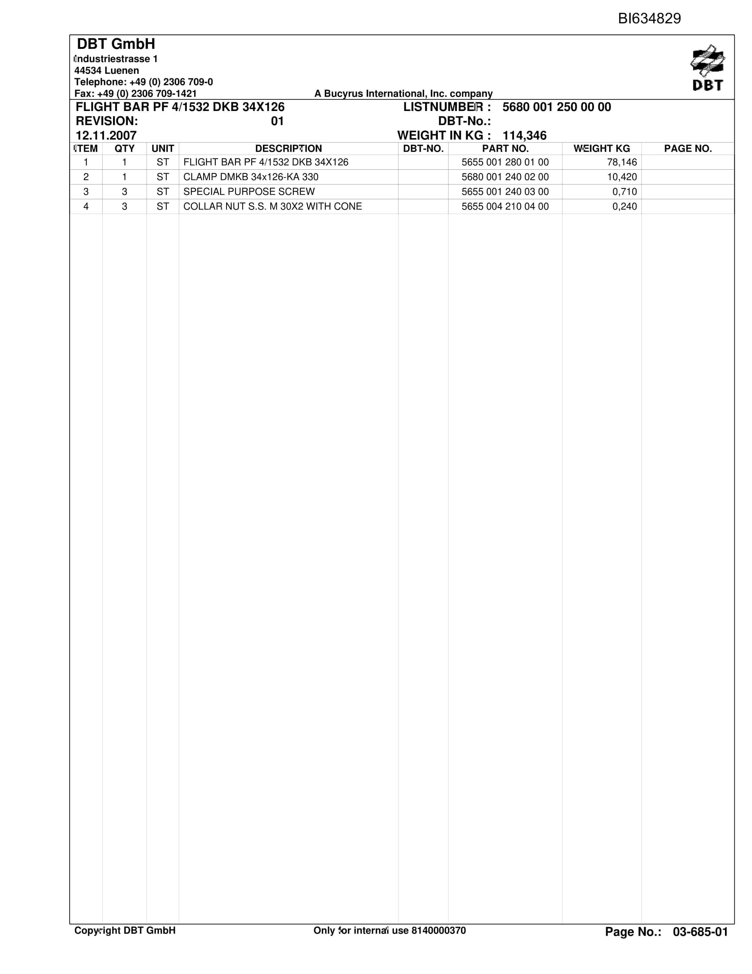 Bucyrus DATONG-TASHAN II, SH-AFC PF 6-1142 Parts Catalog BI634829-3