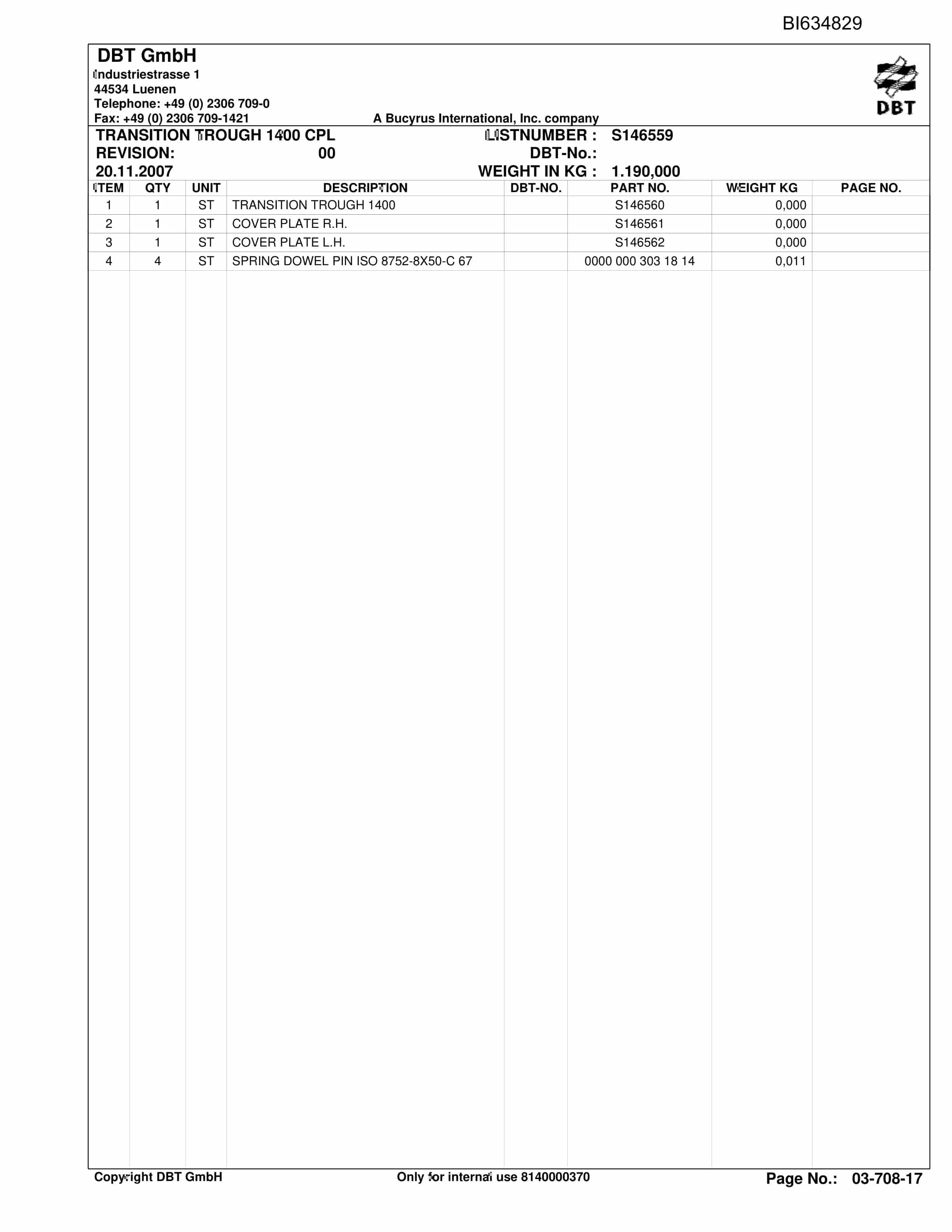 Bucyrus DATONG-TASHAN II, SH-AFC PF 6-1142 Parts Catalog BI634829-4
