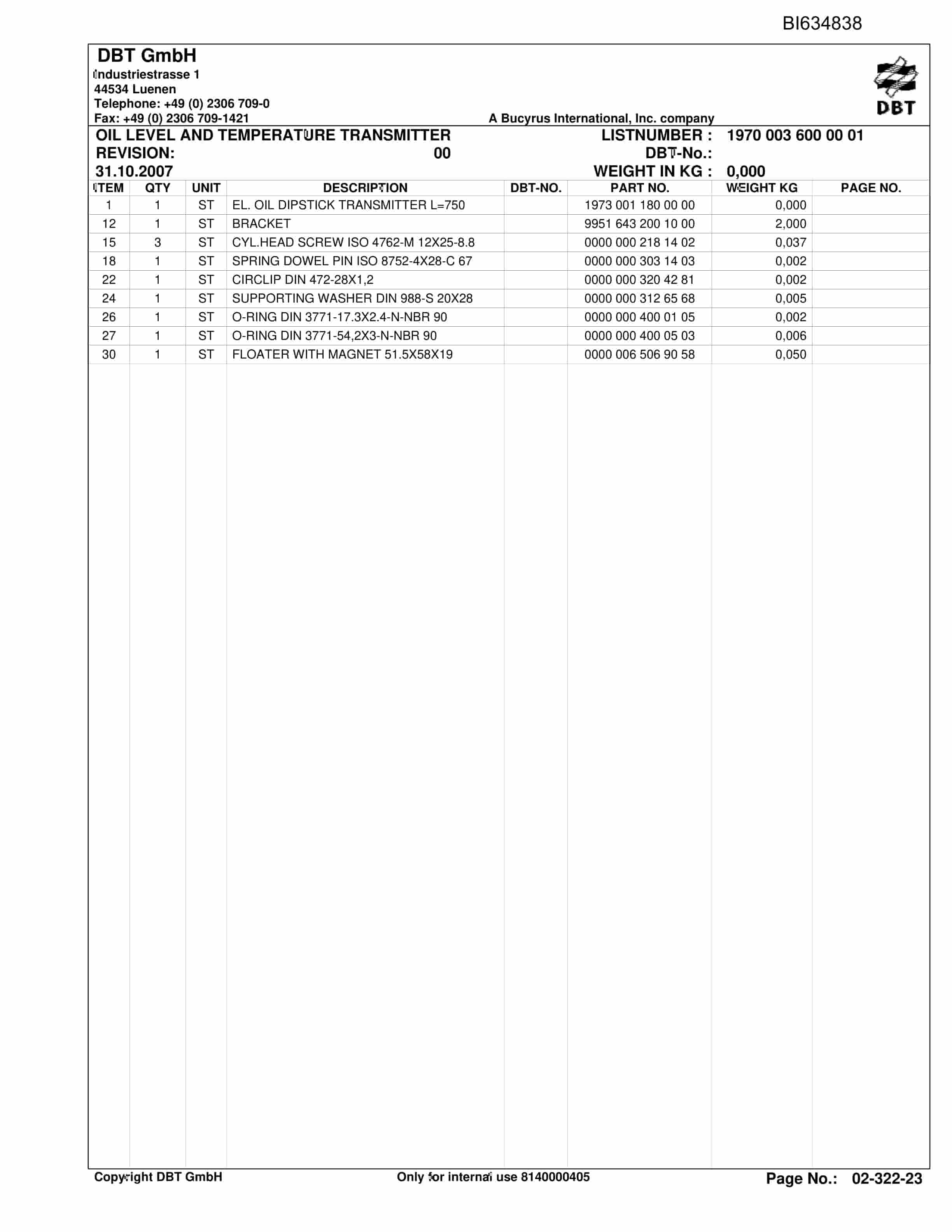 Bucyrus DATONG-TASHAN III, SH-AFC PF 6-1142 Parts Catalog BI634838-4