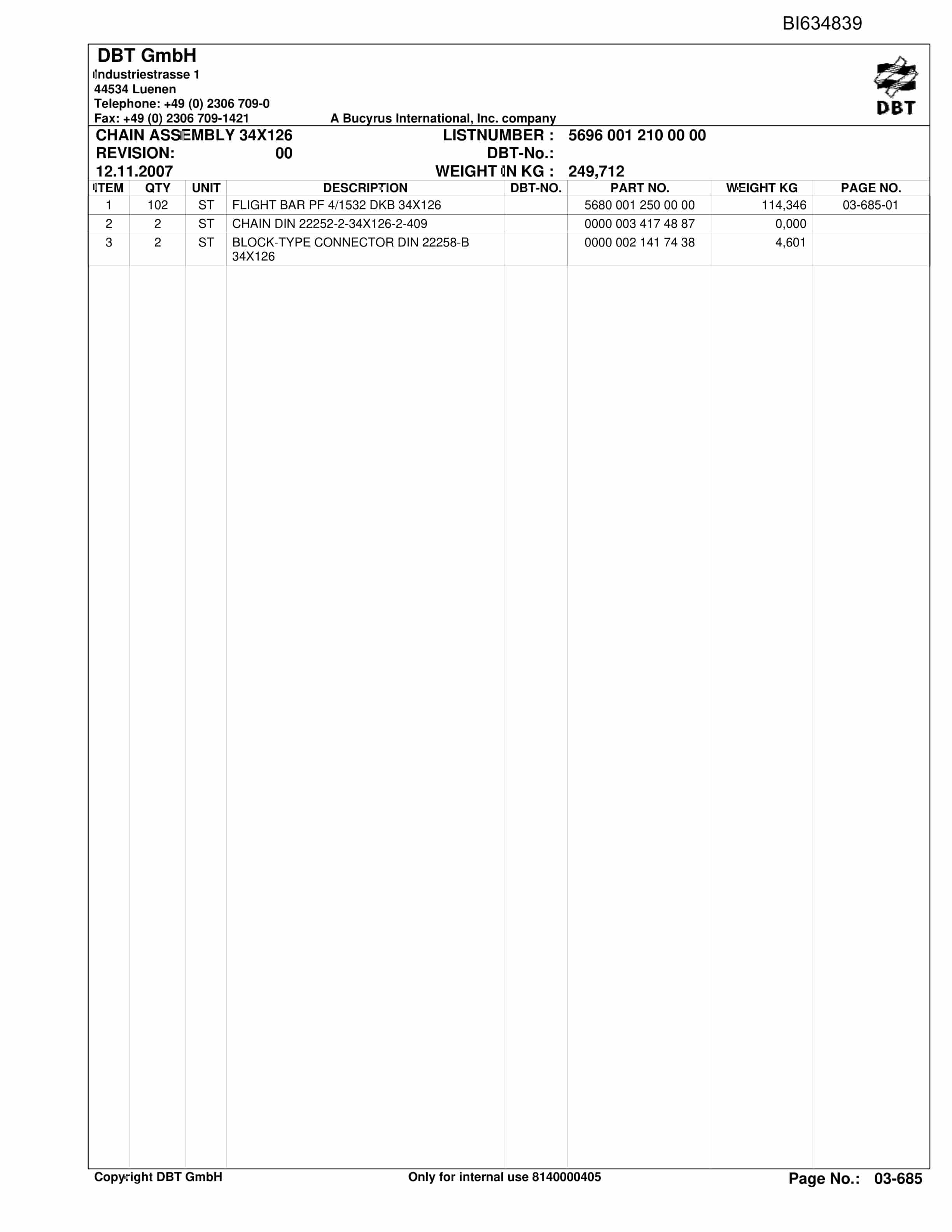 Bucyrus DATONG-TASHAN III, SH-AFC PF 6-1142 Parts Catalog BI634839-3