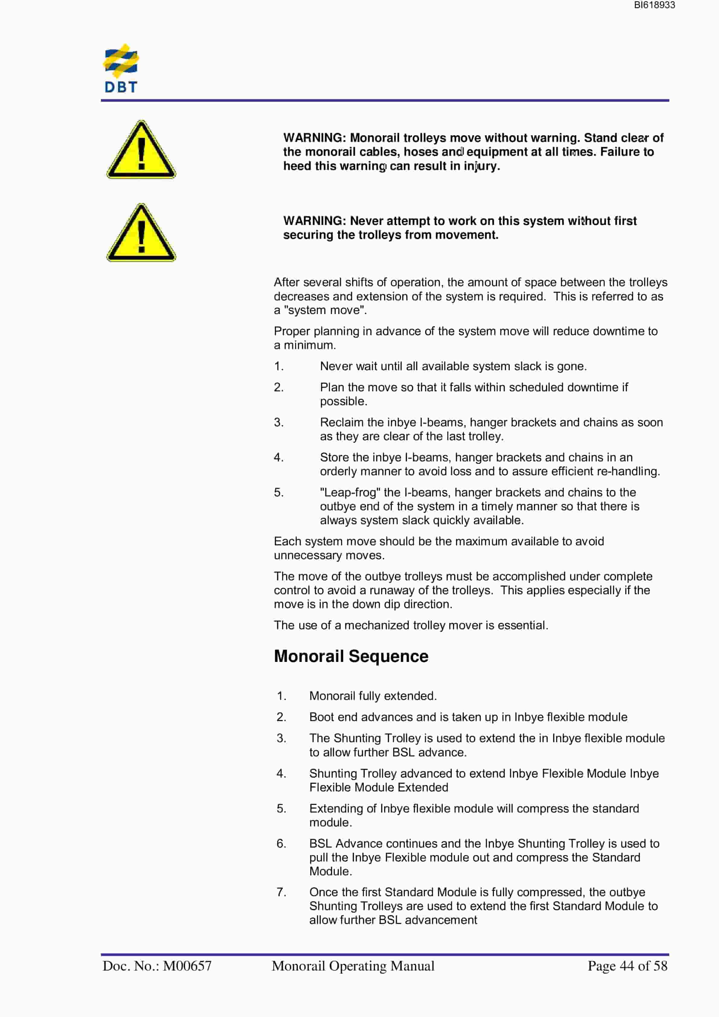 Bucyrus DBT Newpac Monorail Technical Manual BI618933-4