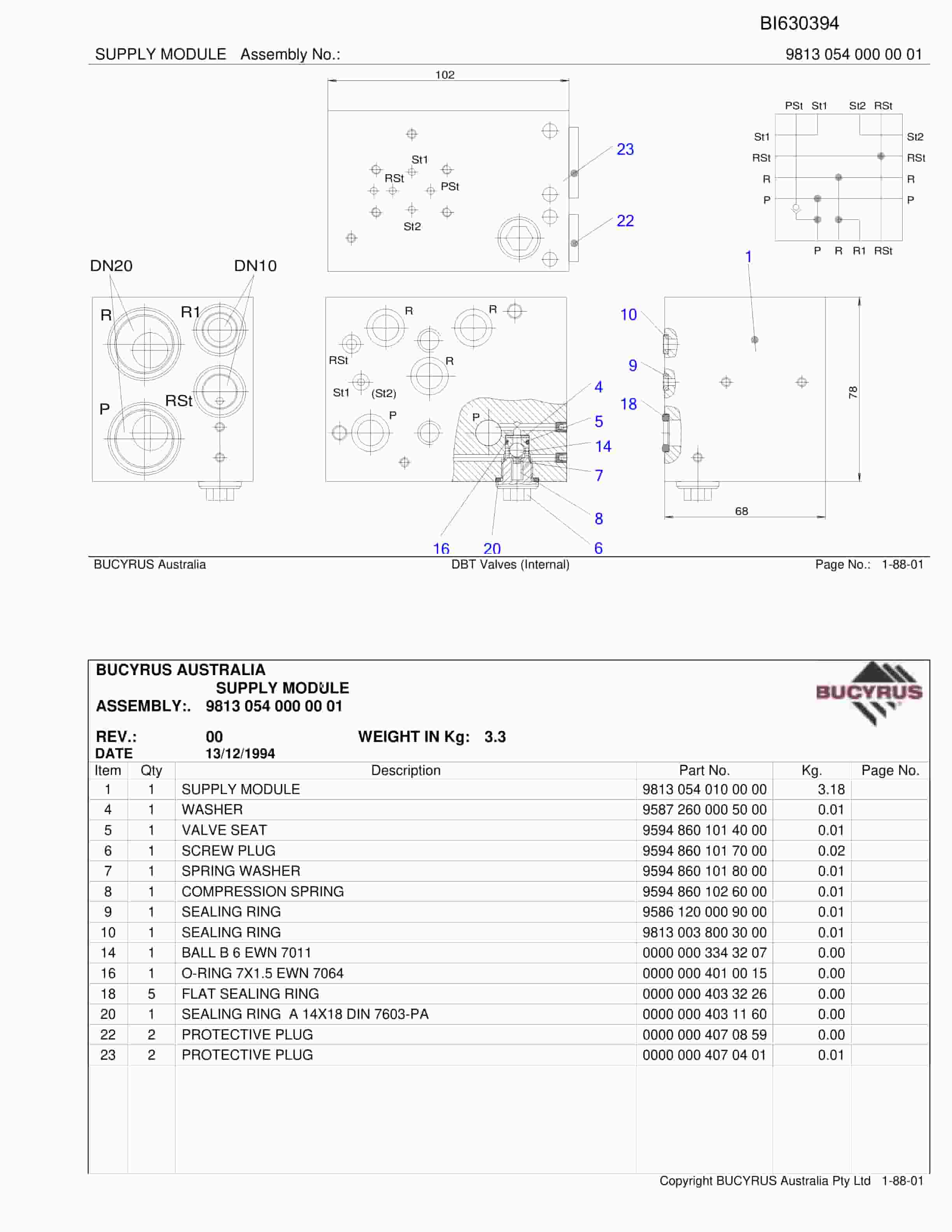 Bucyrus DBT Valves Internal Parts Catalog BI630394-4
