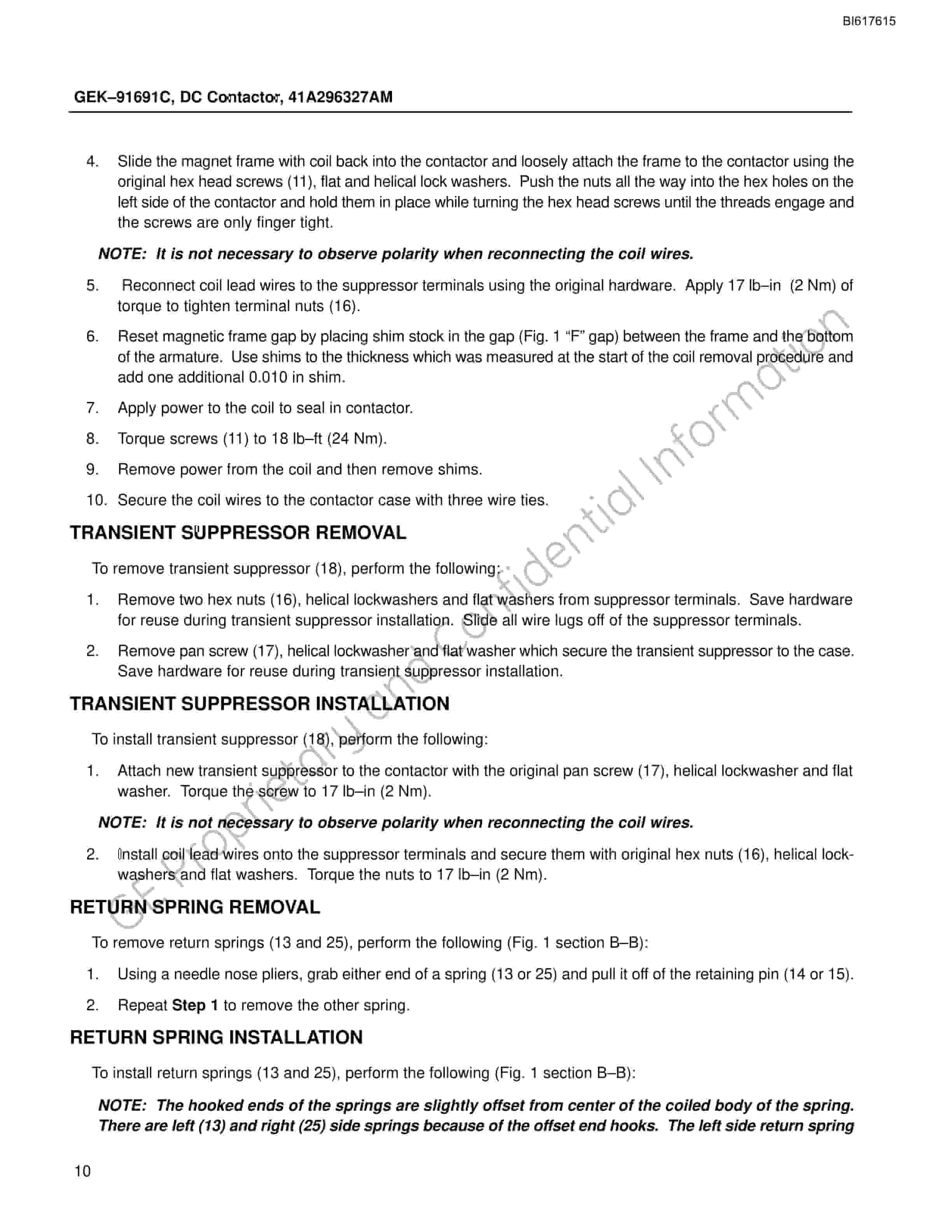 Bucyrus DC Contactor, 41A296327AM Technical Manual BI617615-2