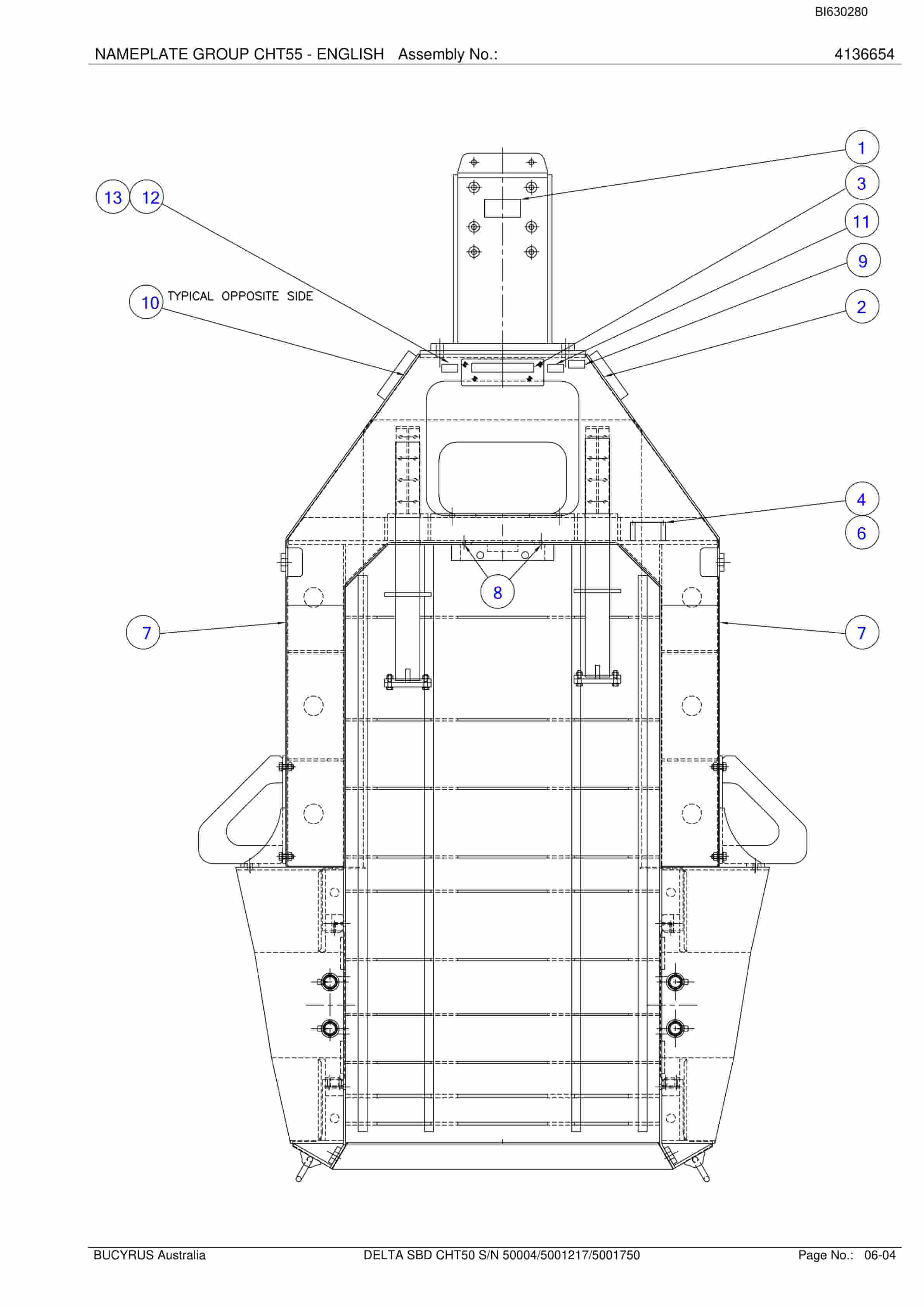 Bucyrus Delta SBD CHT50 2012 Parts Catalog BI630280-4