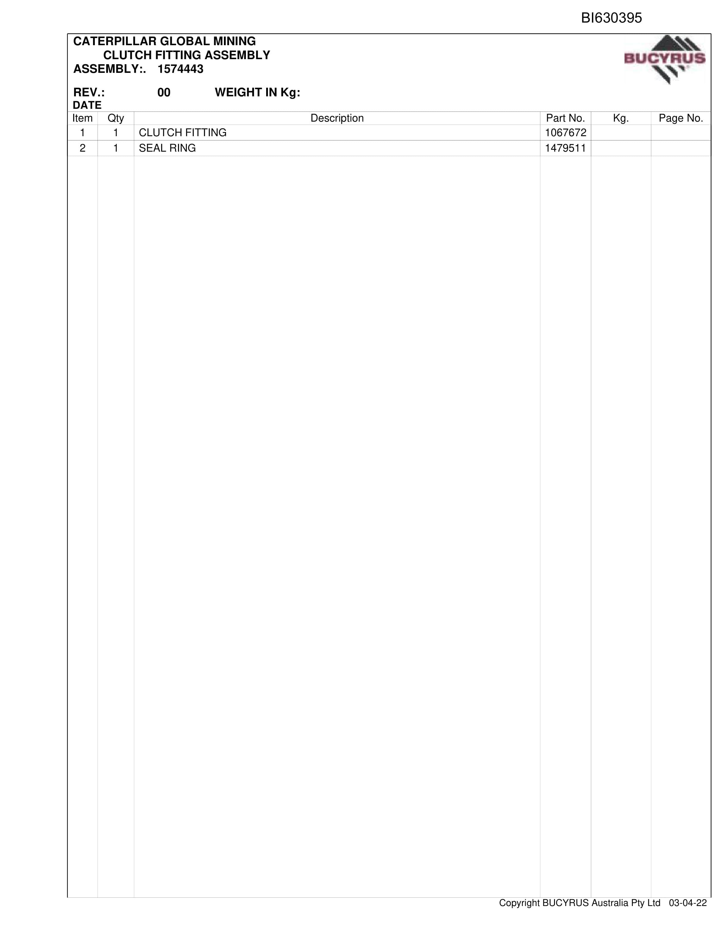Bucyrus Delta SBD CHT50 2012 Parts Catalog BI630395-3