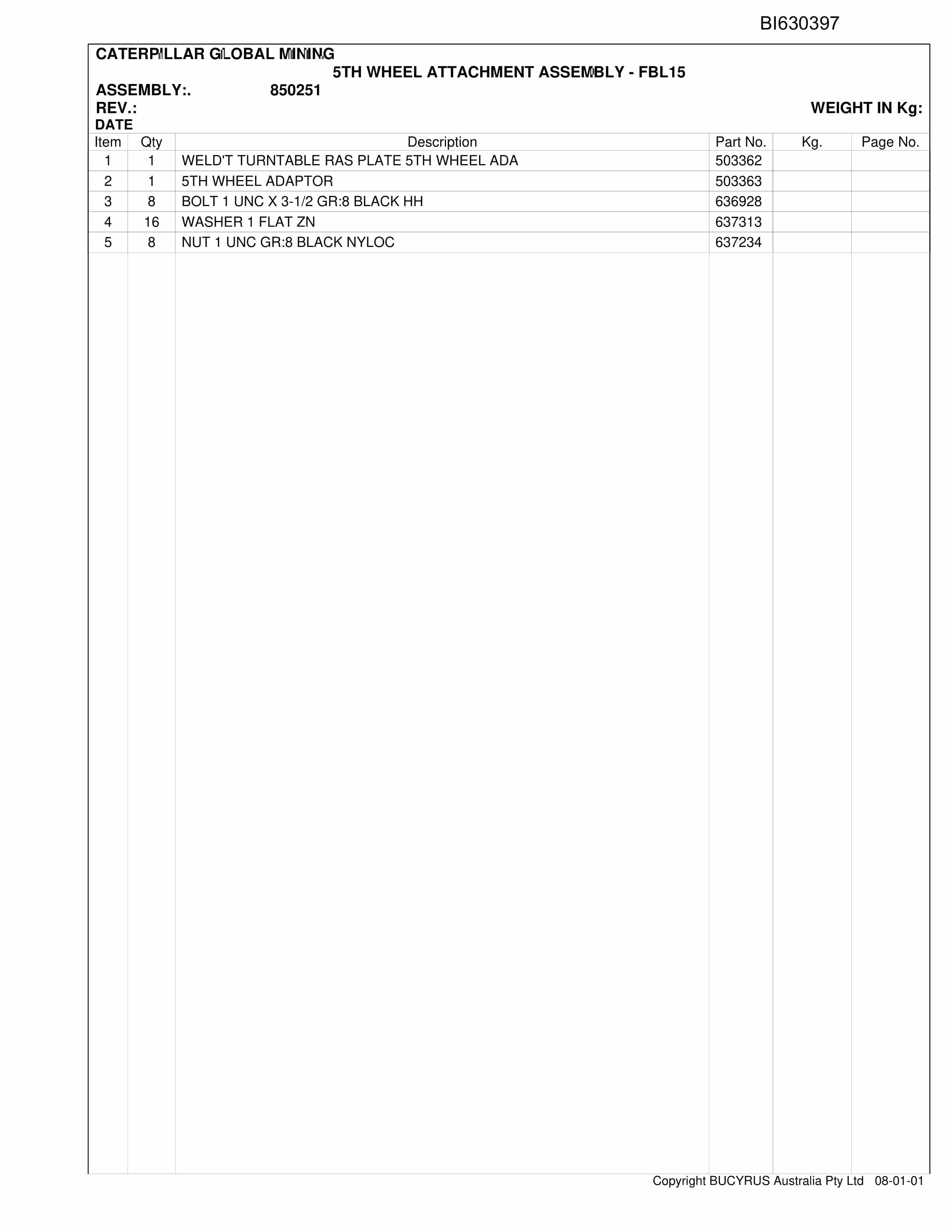 Bucyrus Delta SBD SH150 CHT50 2012 Parts Catalog BI630397-4