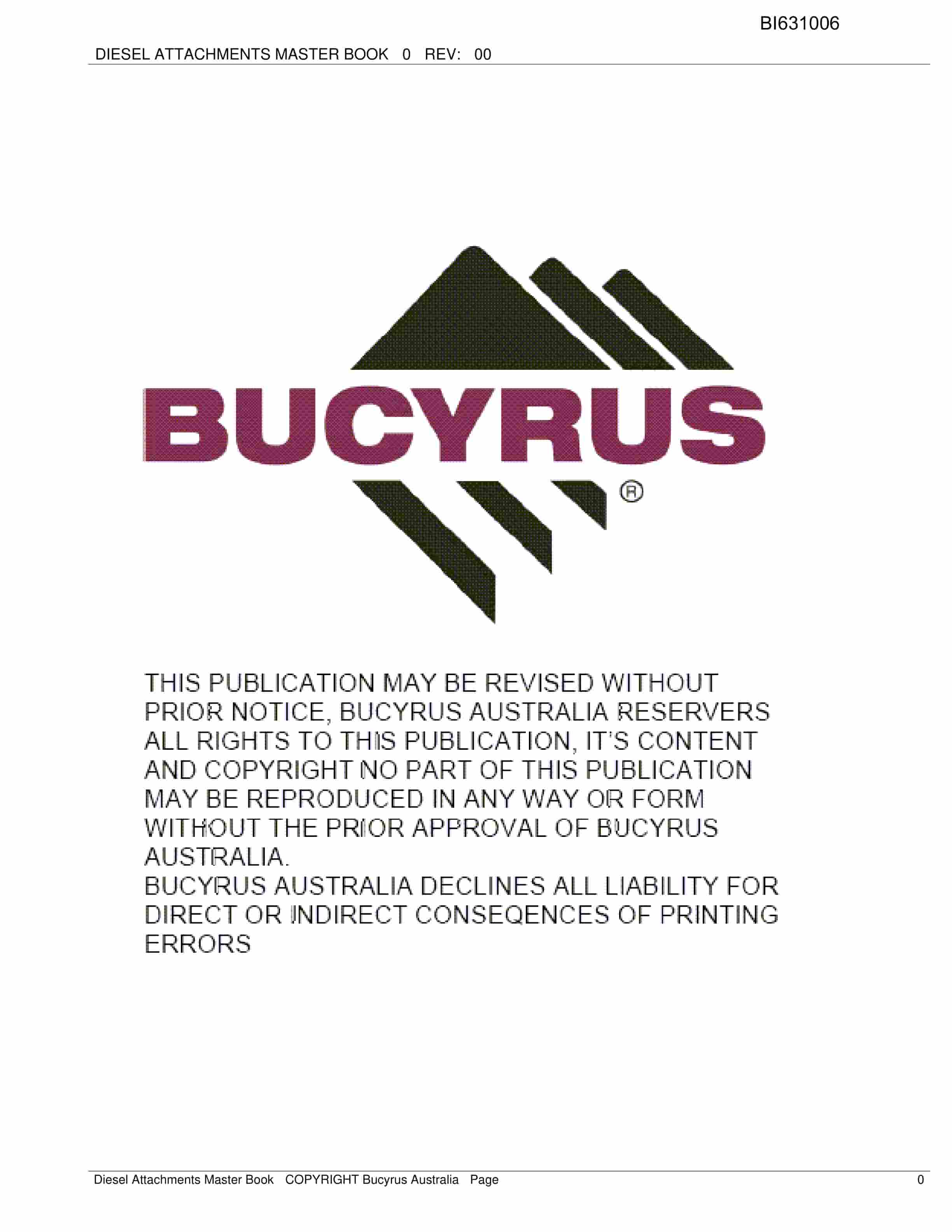 Bucyrus Diesel Attachments Master Book Parts Catalog BI631006